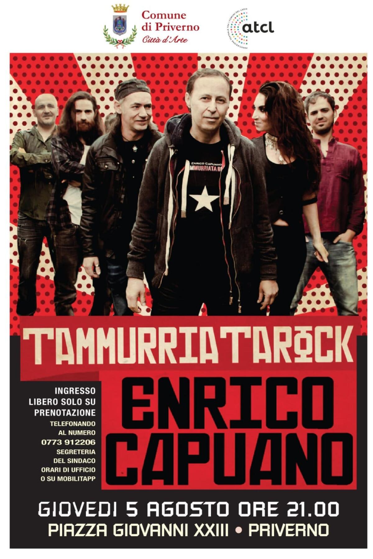 Enrico Capuano e la sua band “TammuriataRock” in concerto giovedì 5 agosto Priverno. - 