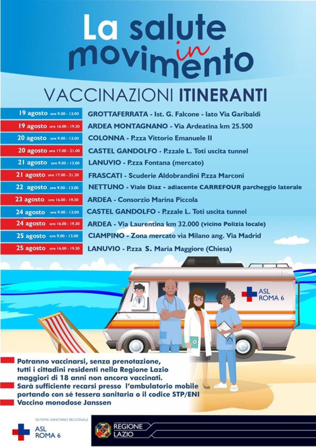 Questo fine settimana il camper della Asl Roma6 fa tappa a Lanuvio, Frascati e Nettuno. - 