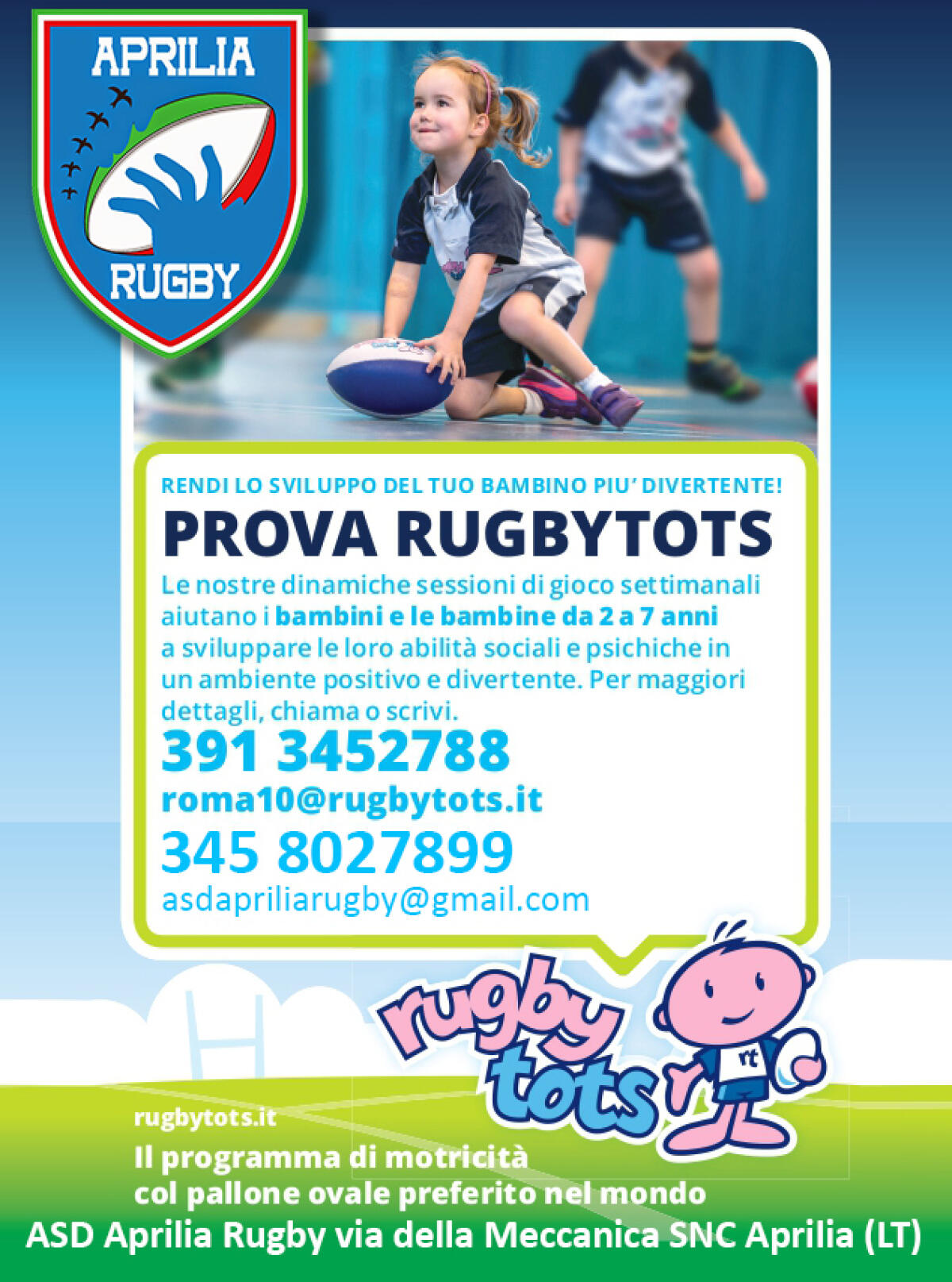 L'Aprilia Rugby propone l'iniziativa "Rugbytots"  per bambine e bambini - 
