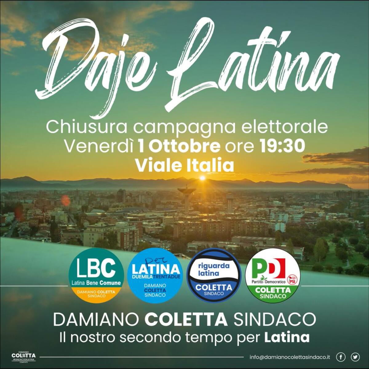 Questo venerdì sera in viale Italia, a Latina, l’evento di chiusura della campagna elettorale del candidato sindaco Damiano Coletta. - 