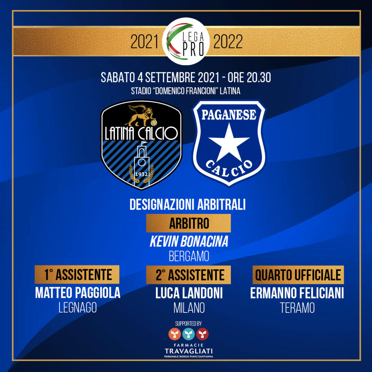 Calcio, seconda giornata di Lega Pro: nel Girone C il Latina esordisce in casa al “Francioni” contro la Paganese. - 