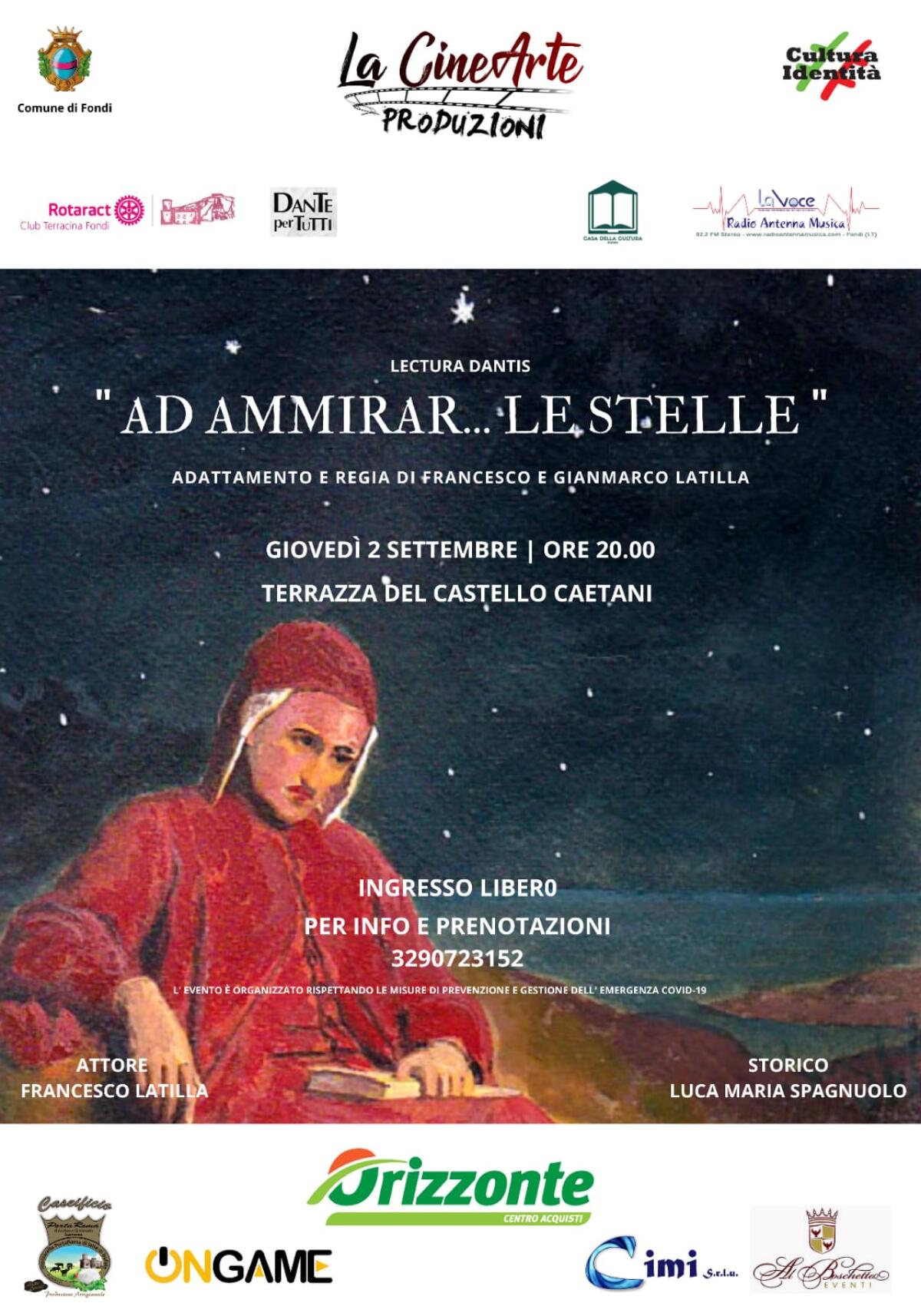 Questa sera a Fondi un omaggio a Dante con il recital “Ad Ammirar... le stelle” a cura dei fratelli Latilla. - 
