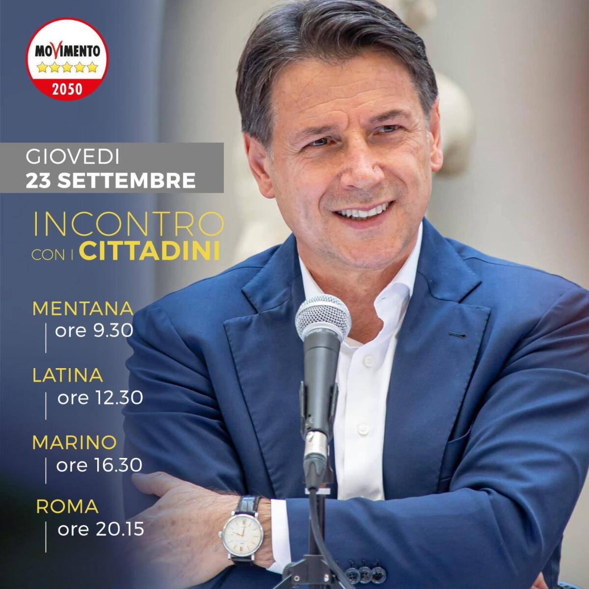 A Latina l'ex premier Giuseppe Conte per sostenere il candidato Gianluca Bono - 