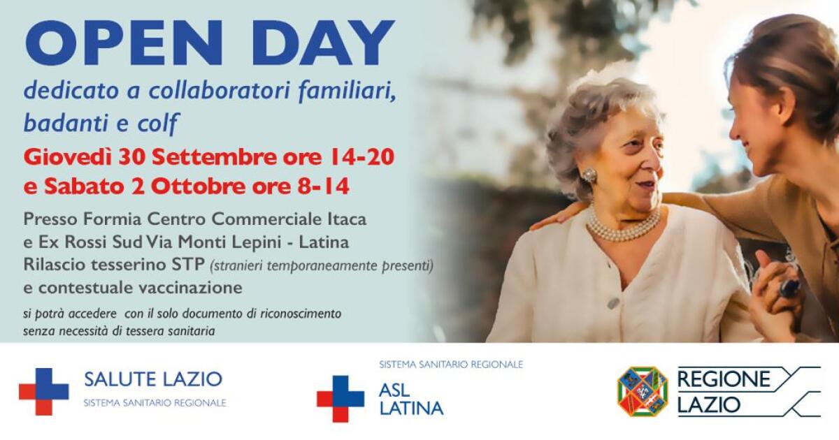 La Asl di Latina organizza due giornate di "Open Day" vaccinali dedicate a collaboratori familiari, badanti e colf. - 