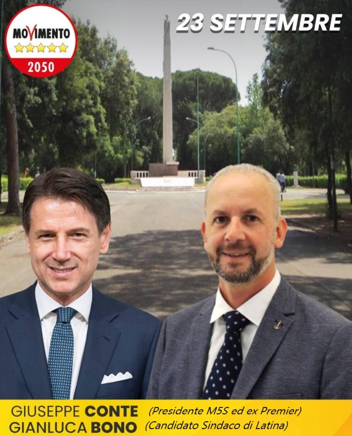 L’ex Capo del Governo, Giuseppe Conte, questo giovedì a Latina a sostegno del candidato sindaco M5S Gianluca Bono. - 