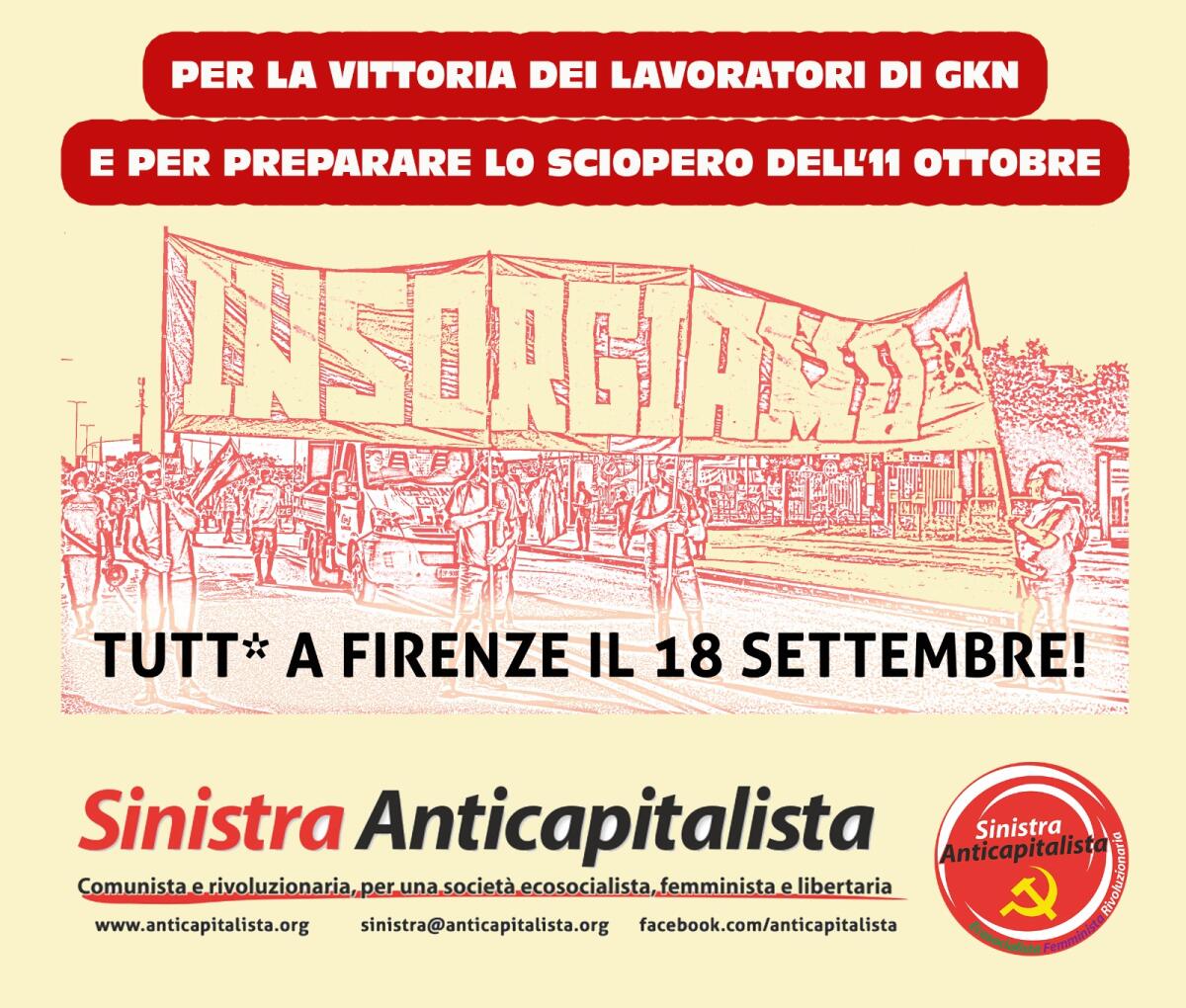 Sinistra Anticapitalista Aprilia parteciperà alla manifestazione del 18 settembre a Firenze indetta dal Collettivo di fabbrica della GKN - 