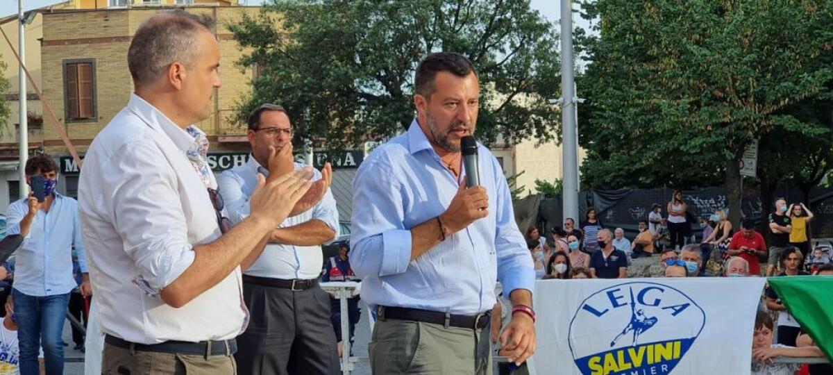 Il leader della Lega, Matteo Salvini, questa sera a Cisterna a sostegno del candidato sindaco Pier Luigi Di Cori. - 