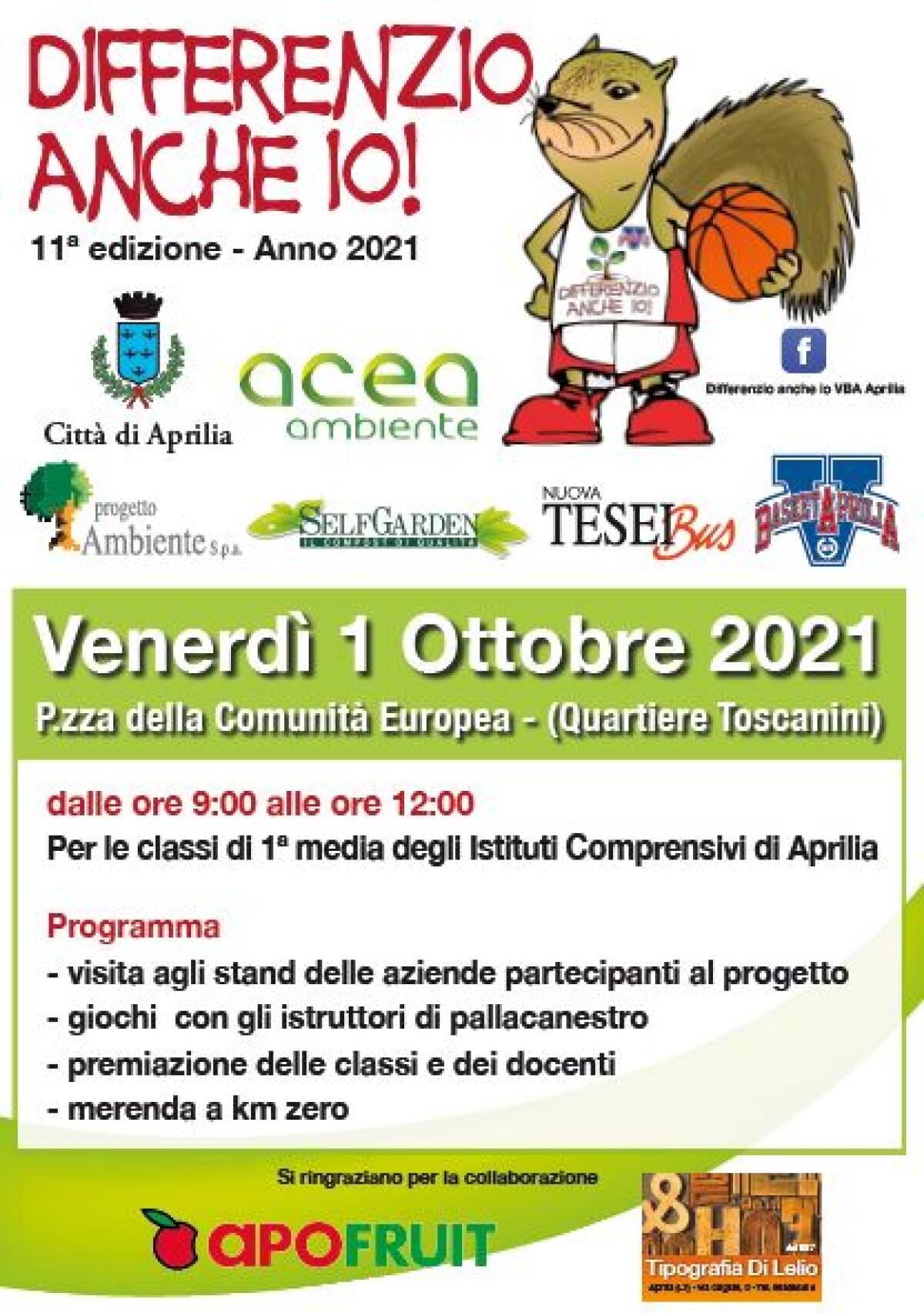 Venerdì 1° Ottobre ad Aprilia la festa finale del progetto “Differenzio Anche Io” edizione 2021. - 