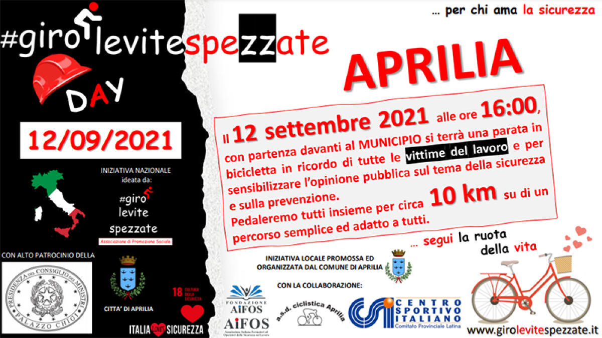 Anche Aprilia aderisce all’iniziativa #girolevitespezzateDAY: questa domenica 12 settembre parata in bicicletta per le vie della Città. - 