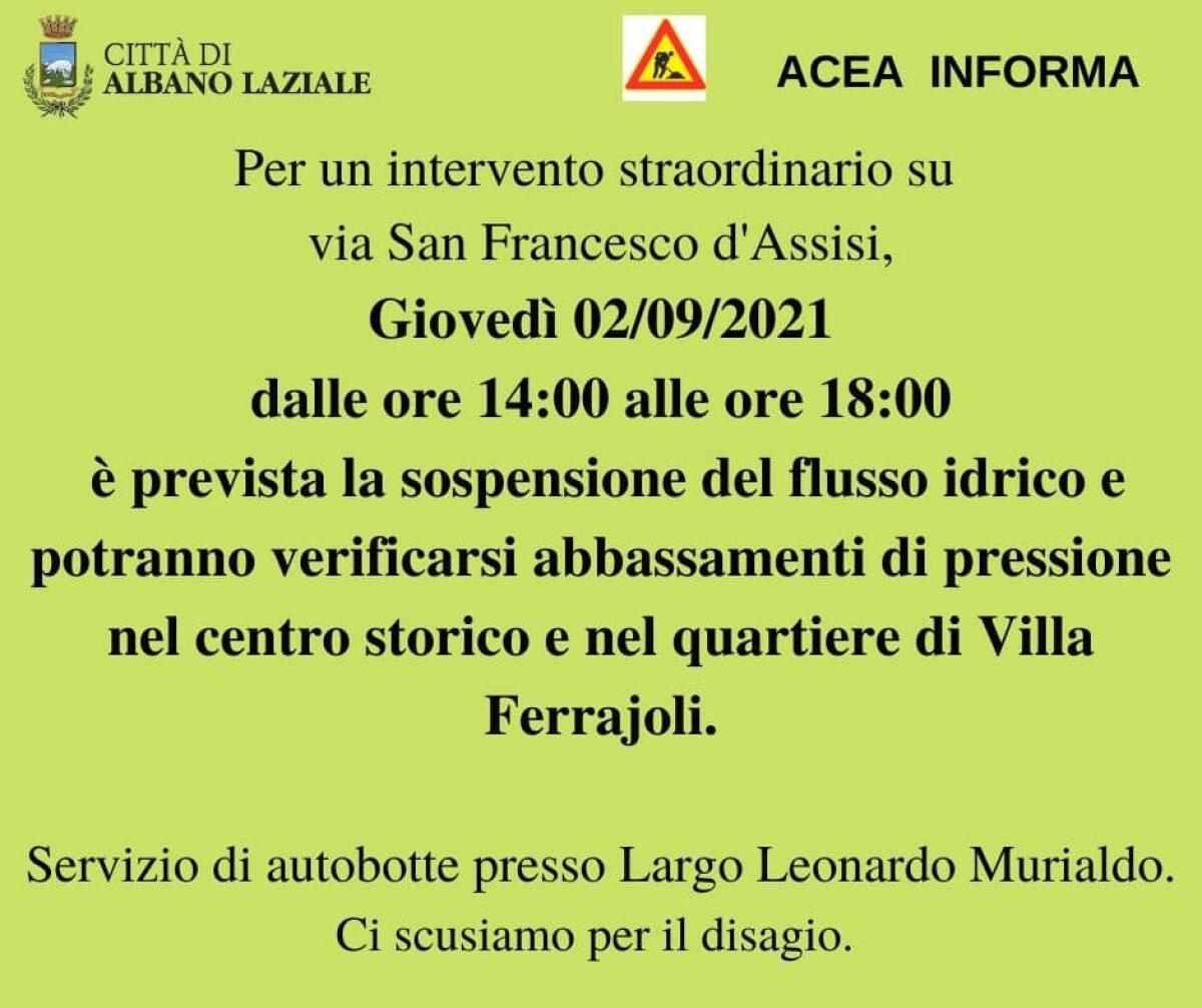Rubinetti a secco questo giovedì pomeriggio nel centro storico e nella zona di Villa Ferrajoli, ad Albano. - 