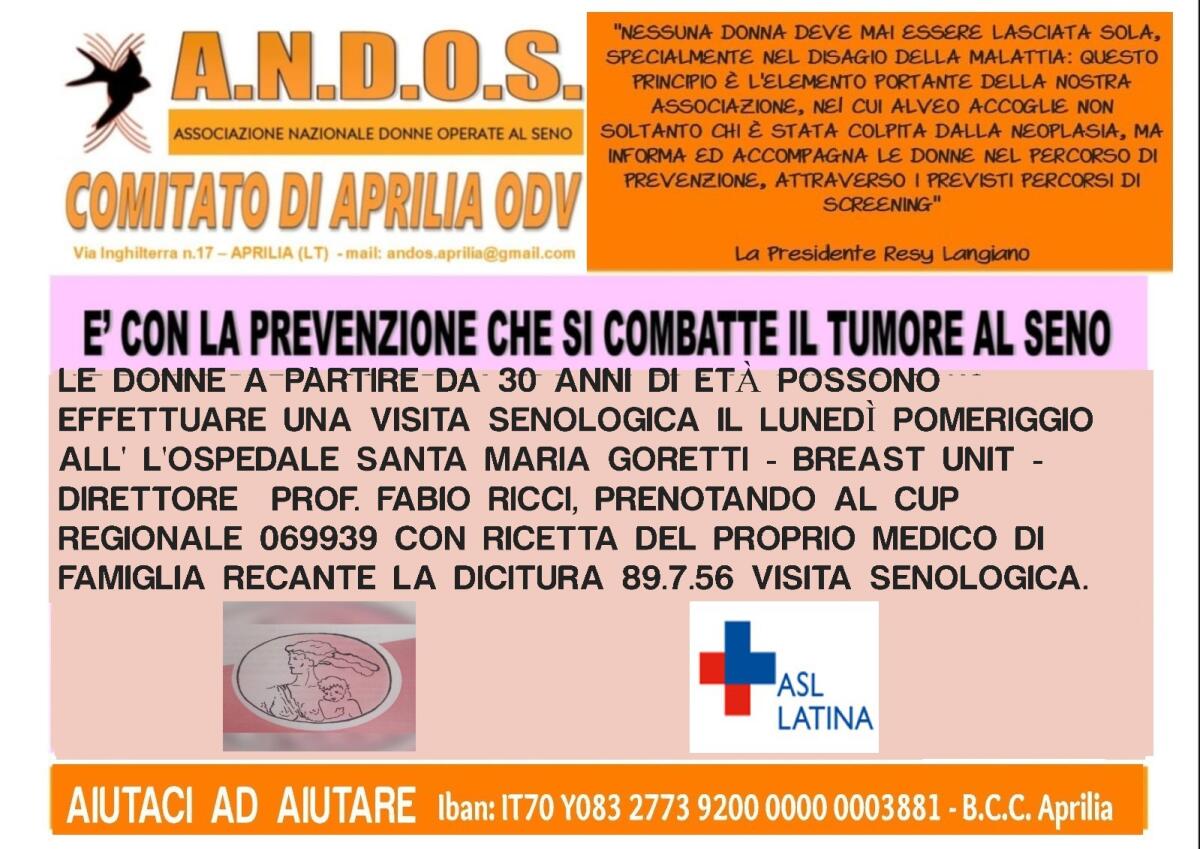 L'Andos di Aprilia: visita senologica alla Breast Unit di Latina per le donne dai 30 anni in su. Ecco come fare - 