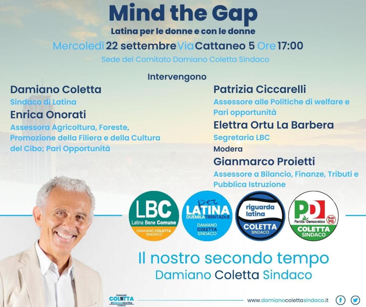 “Mind the Gap: Latina per le donne con le donne”: incontro oggi con il Sindaco Coletta e l’assessora regionale Enrica Onorati. - 