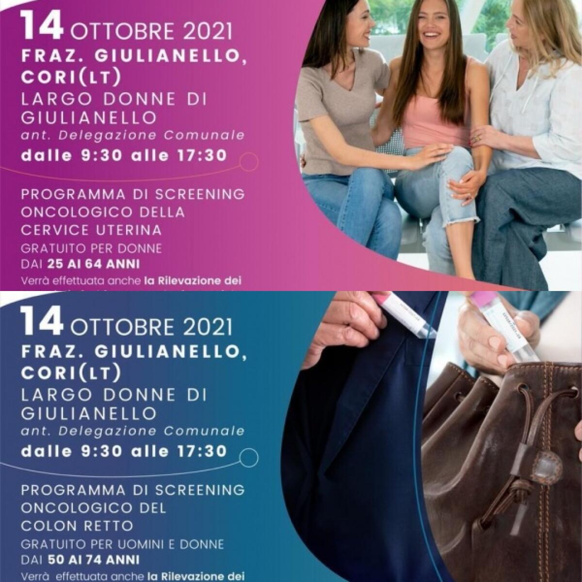 Screening oncologico, giovedì 14 ottobre tappa a Giulianello di Cori - 