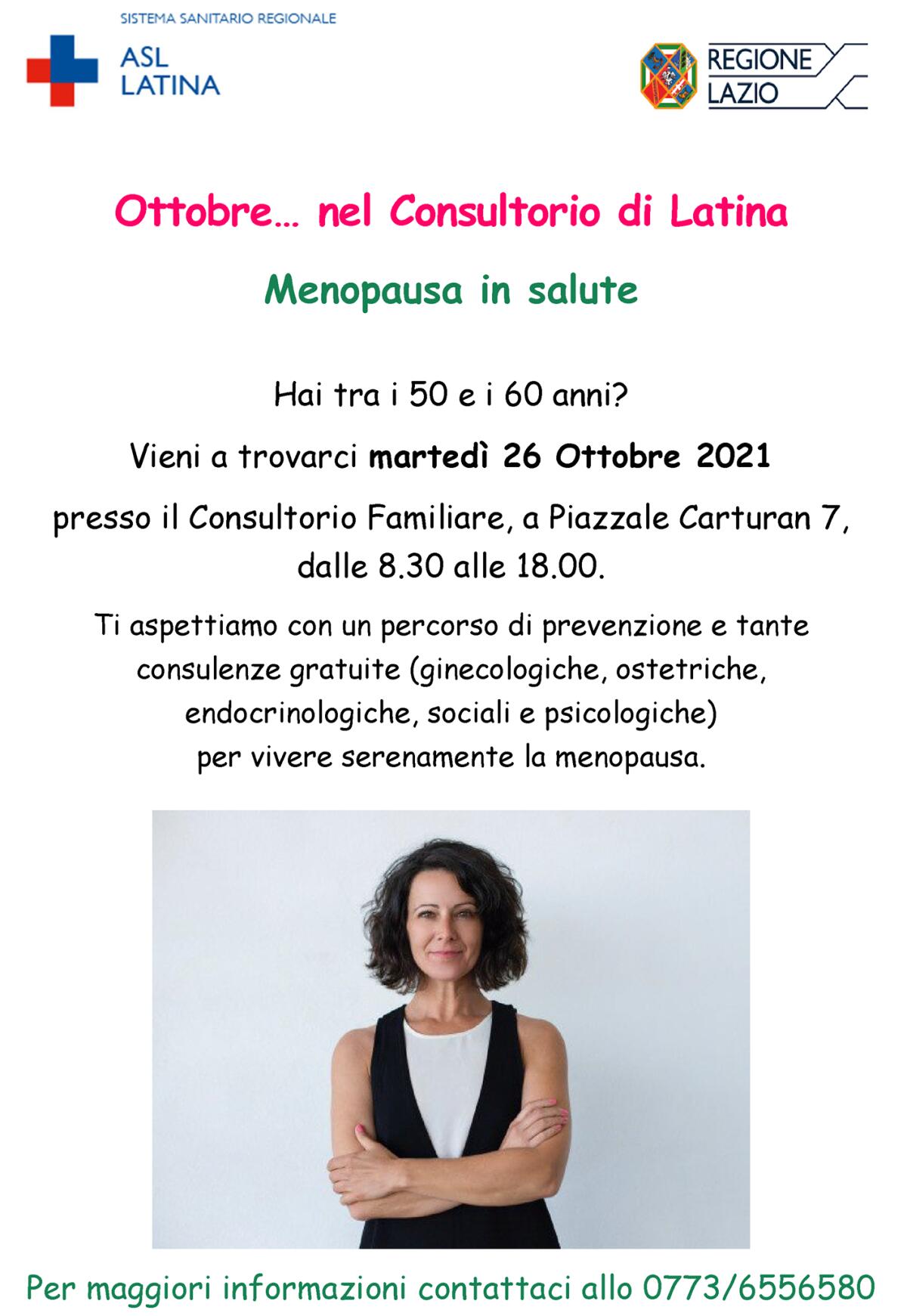 “Menopausa in Salute”: consulenze gratuite il prossimo 26 Ottobre al Consultorio Familiare della Asl di Latina. - 
