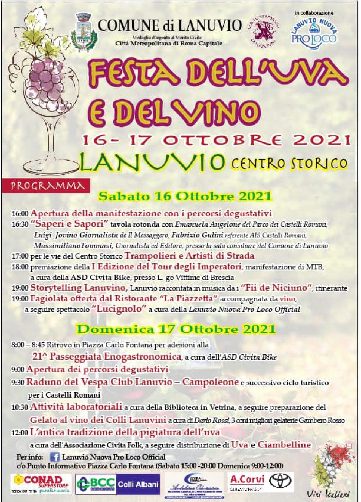 “Festa dell’Uva e del Vino” questo fine settimana nella cittadina castellana di Lanuvio. - 