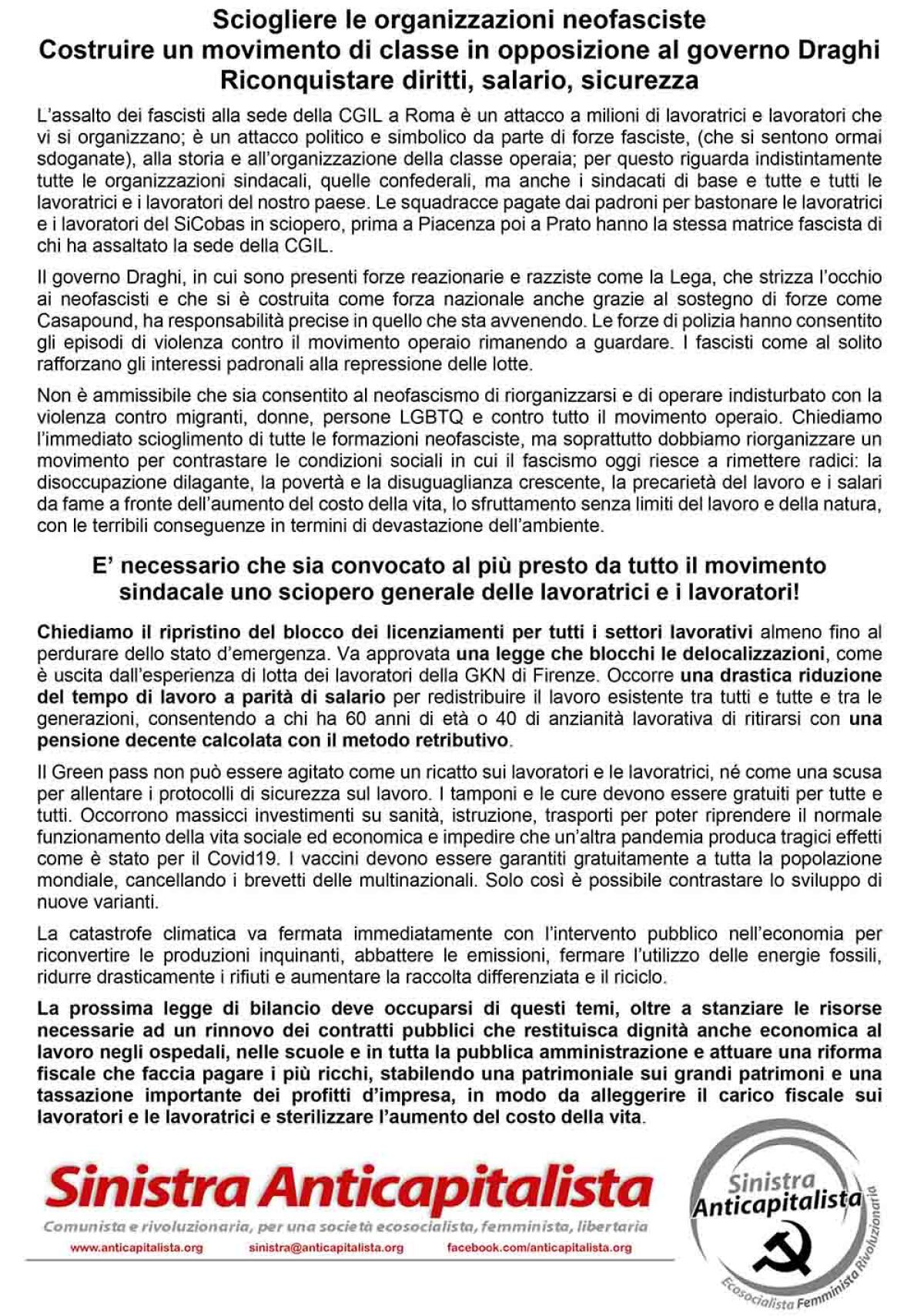 Sinistra Anticapitalista Aprilia oggi in piazza a Roma alla manifestazione antifascista. - 