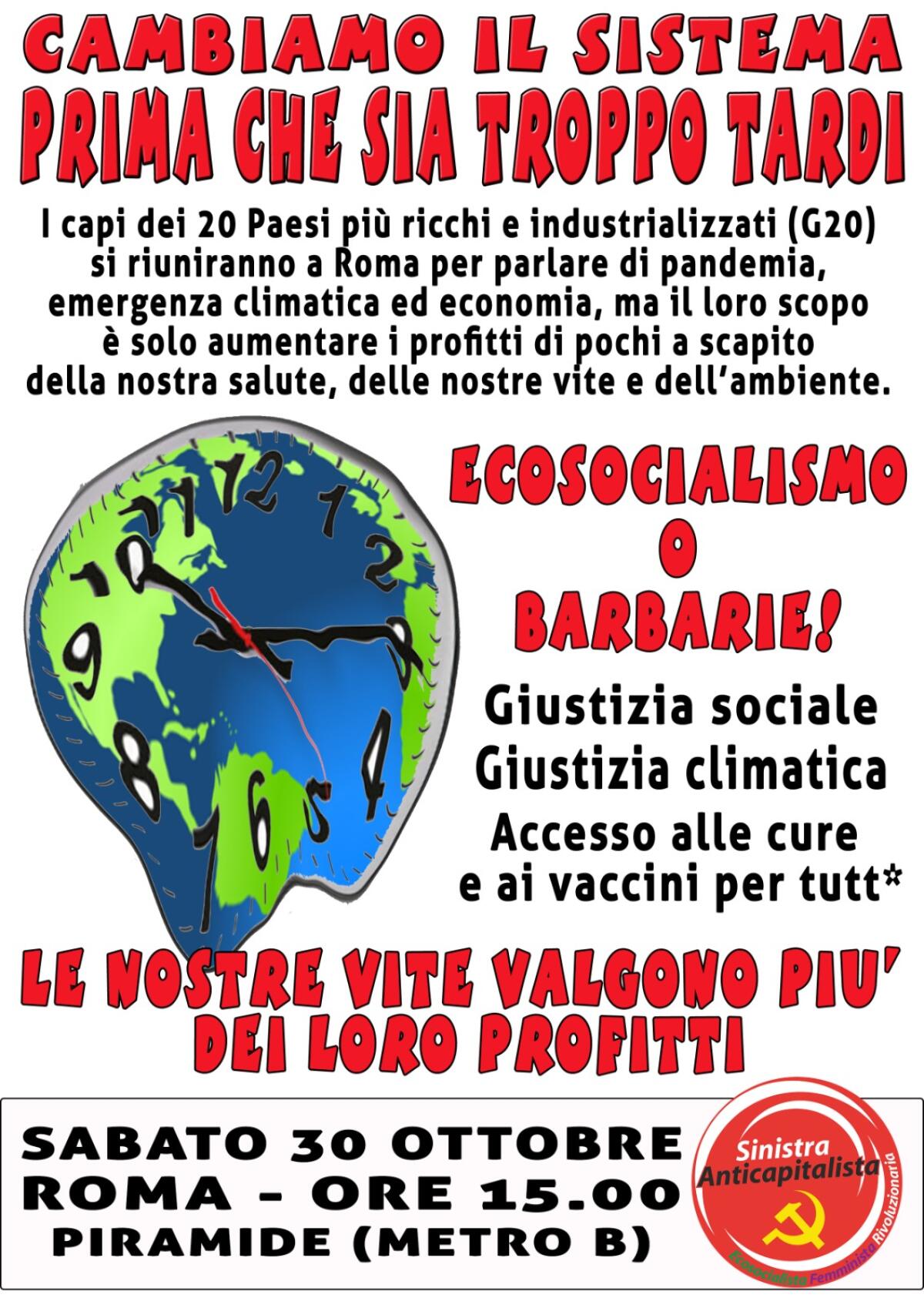 G20, anche Sinistra Anticapitalista di Aprilia alla manifestazione a Roma per ambiente e sociale - 