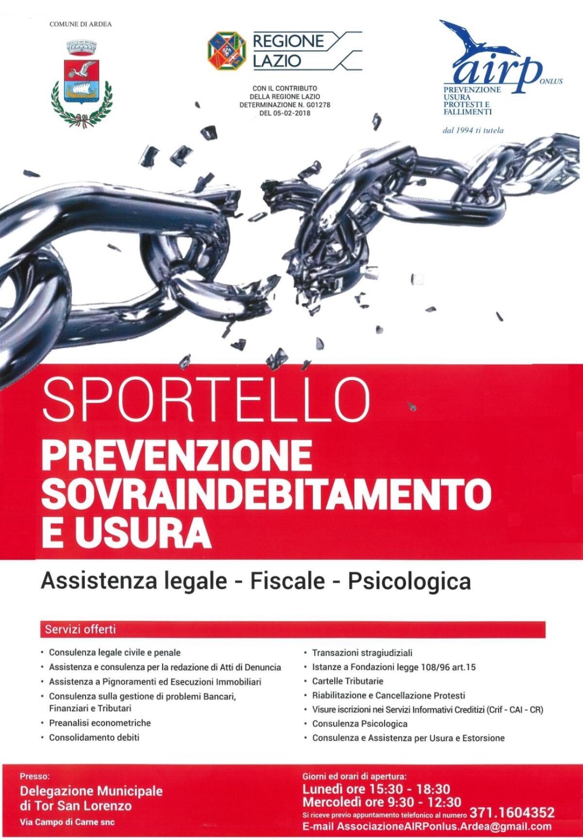 Questo venerdì ad Ardea la presentazione del nuovo Sportello Antiusura nella delegazione di Tor San Lorenzo. - 