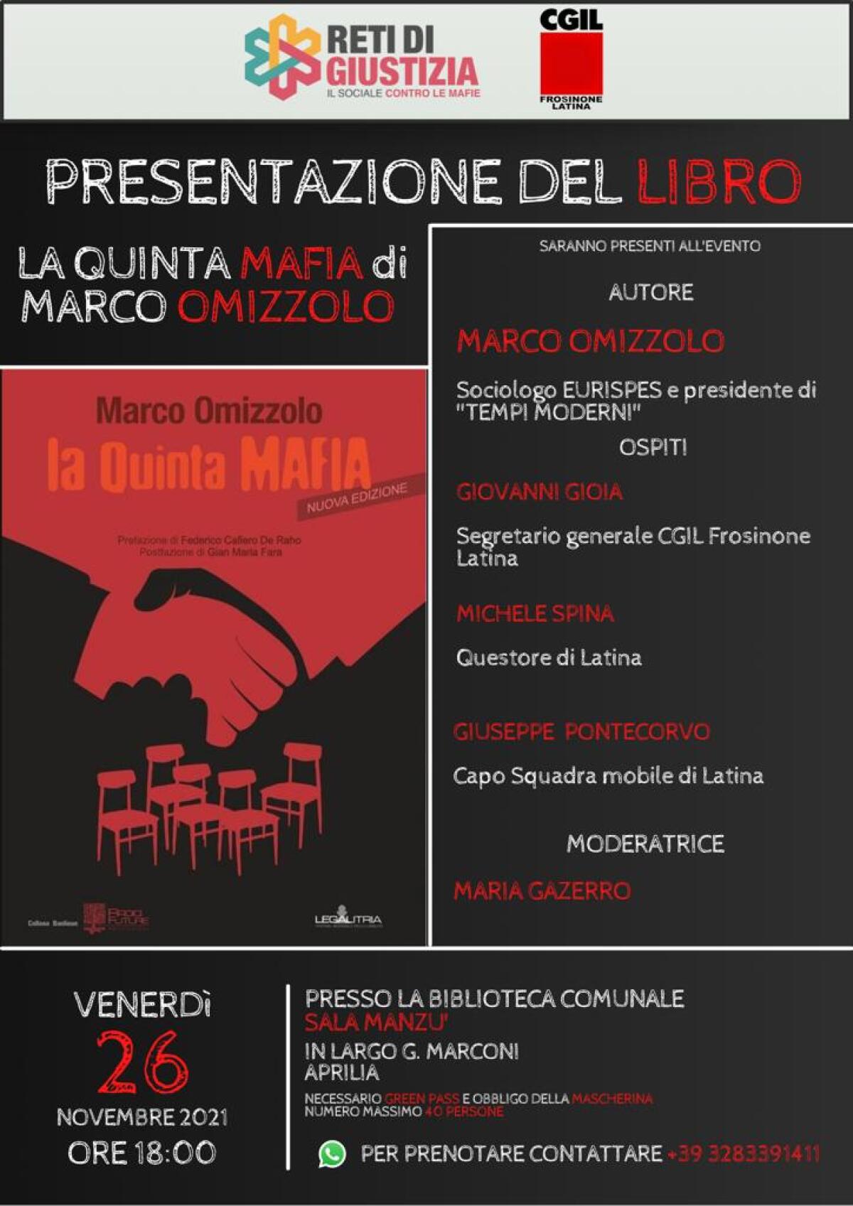 “Reti di Giustizia” di Aprilia organizza per il 26 Novembre un dibattito con Marco Omizzolo sulle mafie in Provincia di Latina. - 