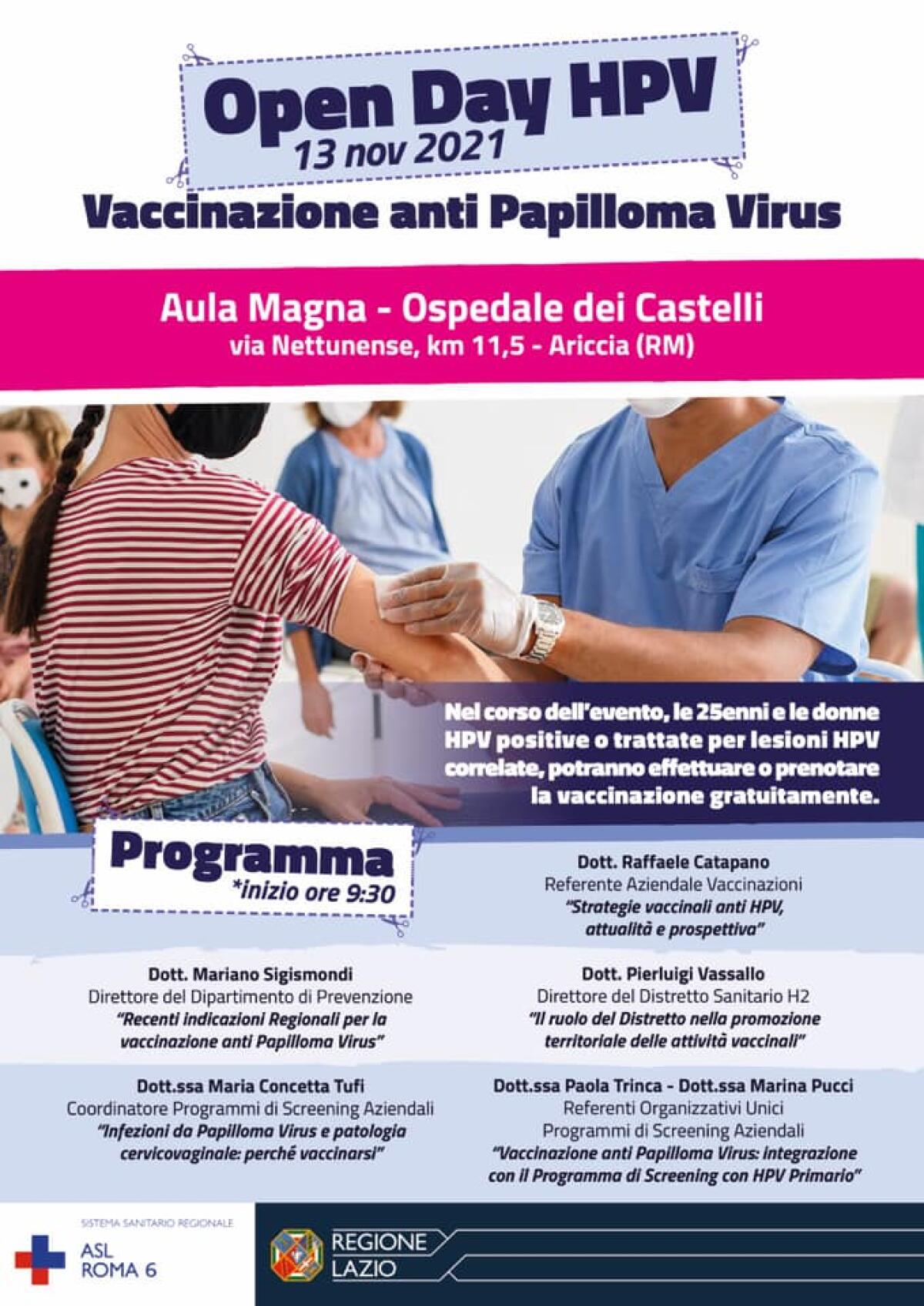 Papilloma Virus HPV e Programma di screening: open day e vaccinazioni all'Ospedale dei Castelli - 