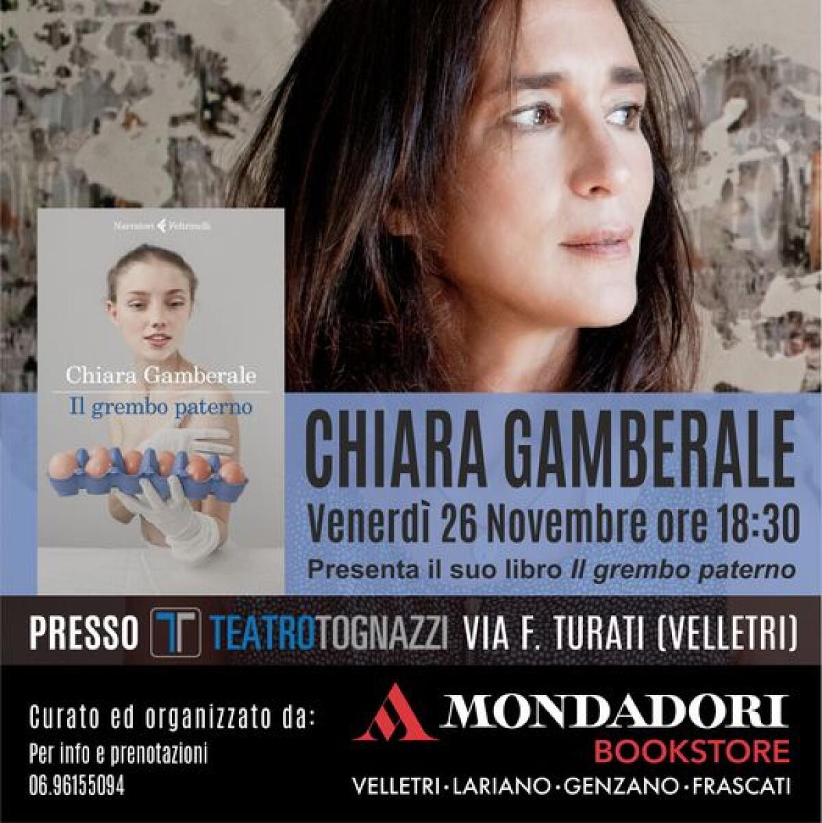 La scrittrice Chiara Gamberale questo venerdì al Teatro “Tognazzi” di Velletri: presenta “Il grembo paterno”. - 