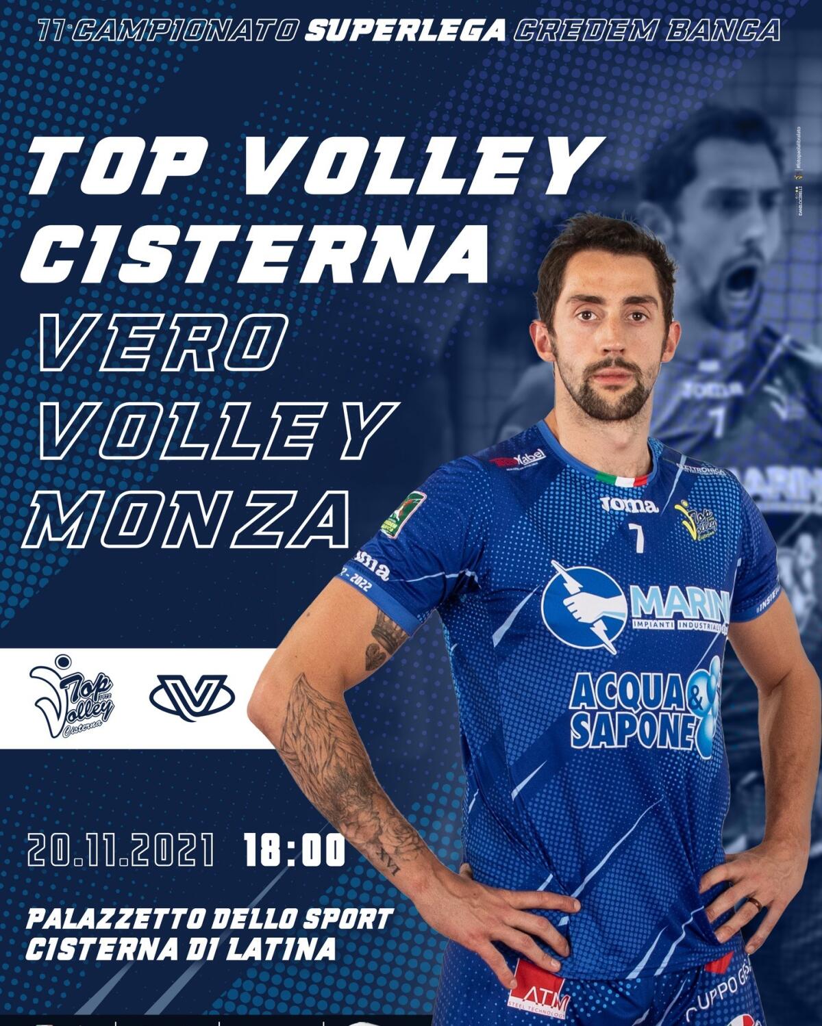 Pallavolo maschile di Superlega: la Top Volley Cisterna oggi in campo contro il Vero Volley Monza. Diretta su Rai Sport. - 
