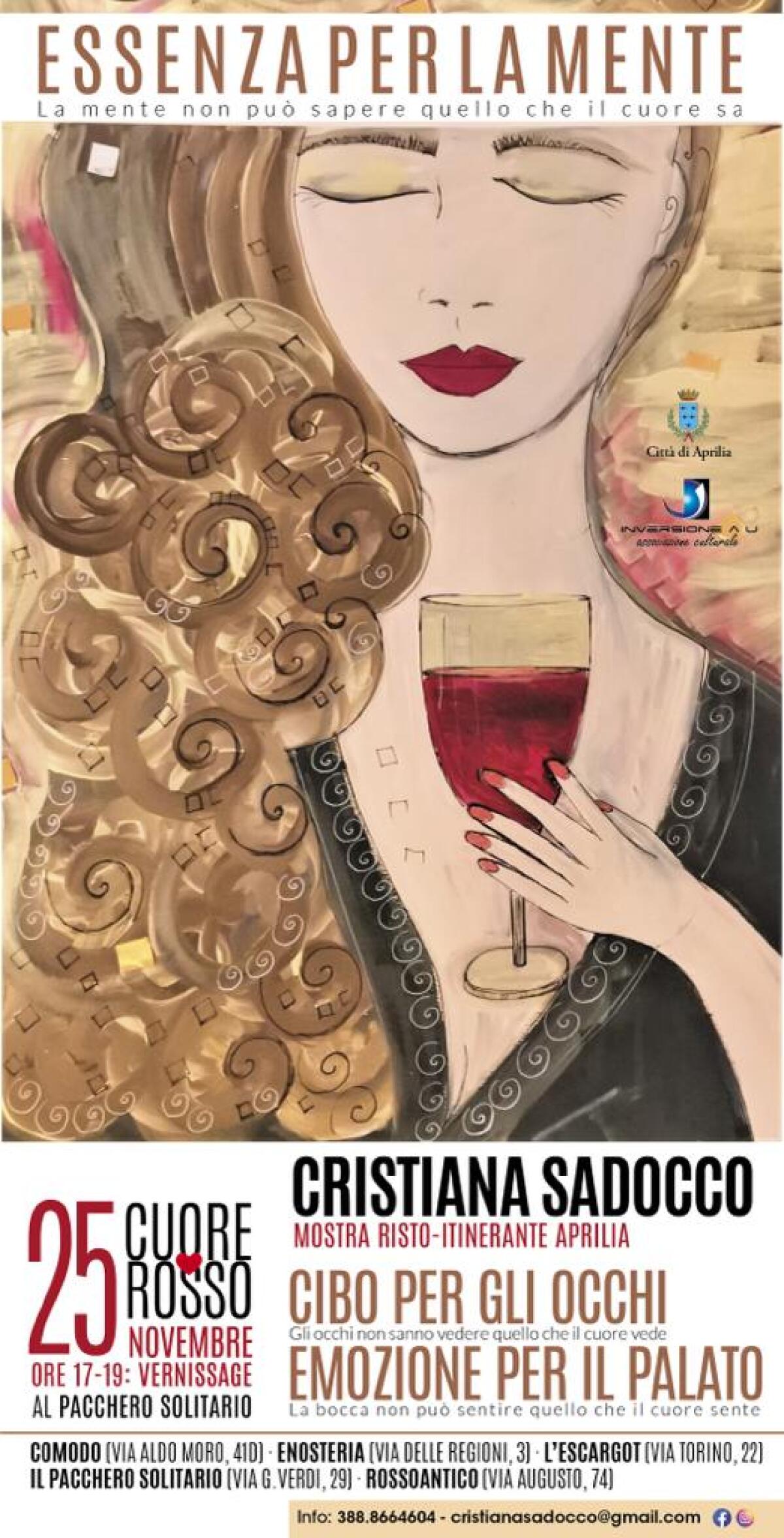 Aprilia, giovedì 25 novembre si inaugura la mostra "Essenza per la mente" di Cristiana Sadocco - 