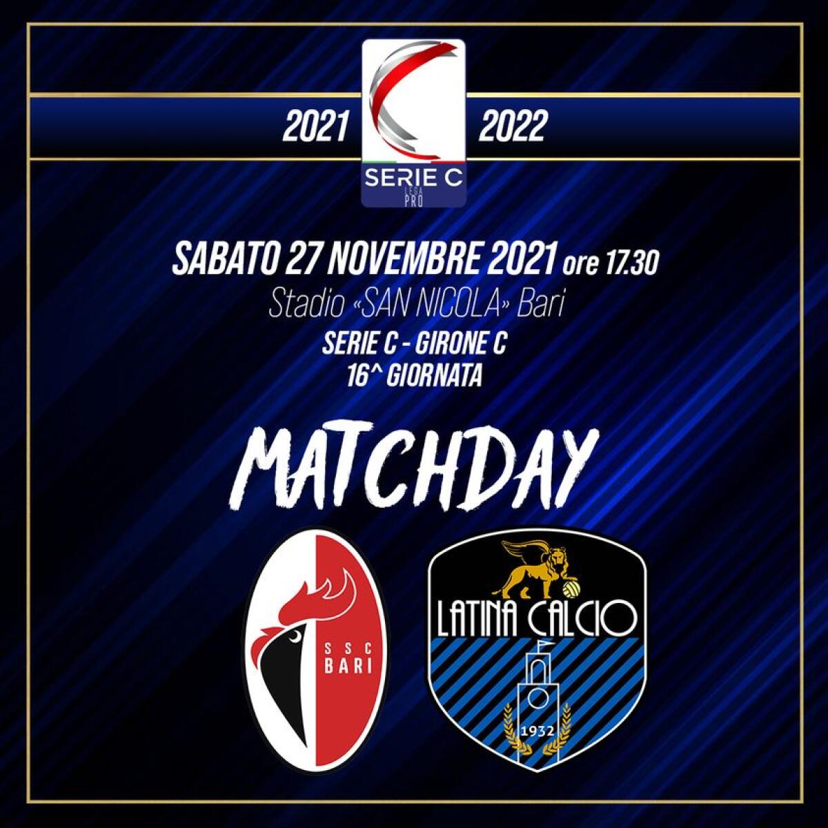 Calcio di serie C: il Latina oggi pomeriggio al “San Nicola” affronta la capolista Bari. - 