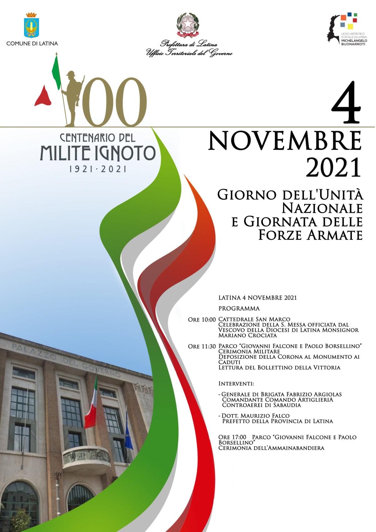 Oggi a Latina le celebrazioni del Giorno dell’Unità Nazionale, della Giornata delle Forze Armate e del Centenario del Milite Ignoto. - 