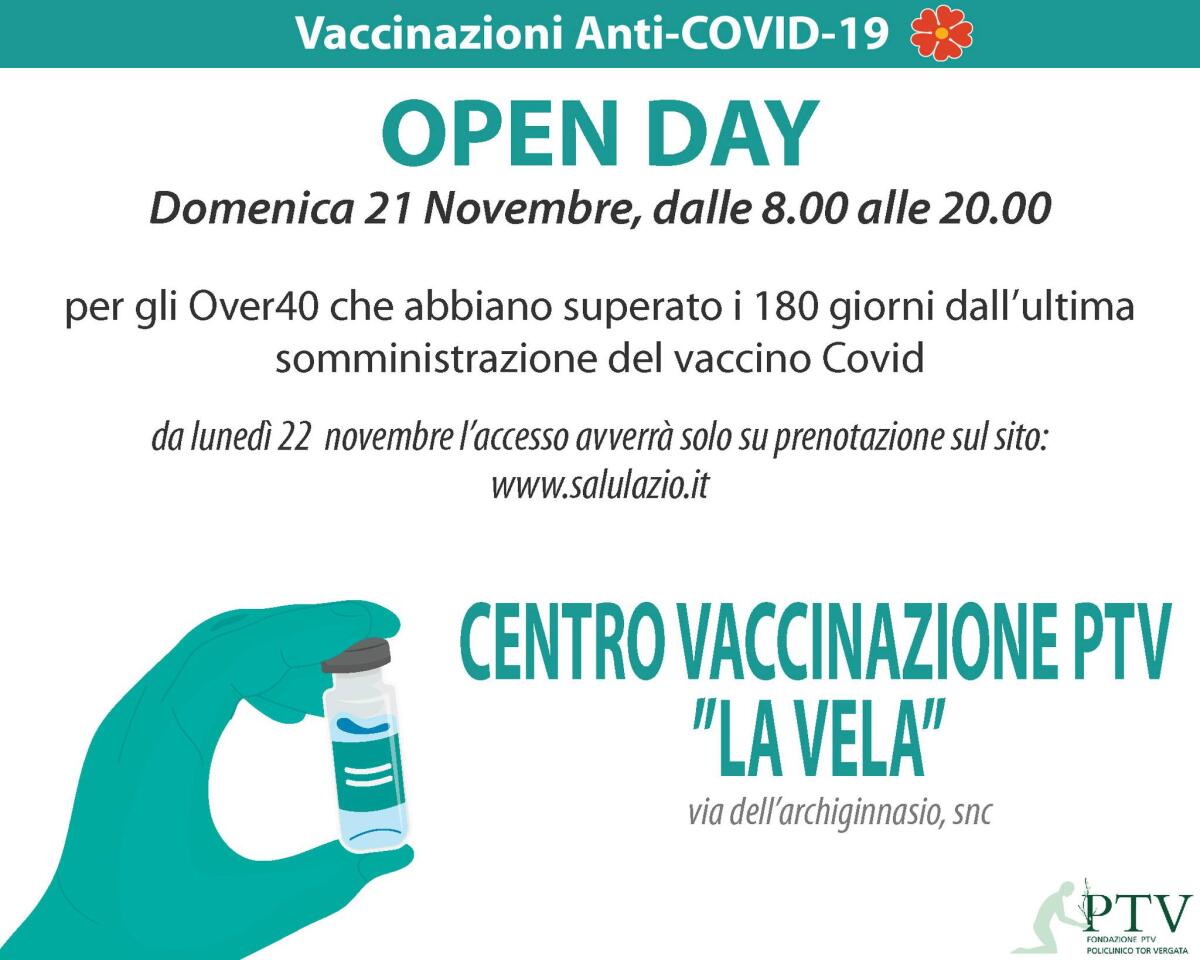 Questa domenica in diverse strutture sanitarie della Capitale Open Day vaccinale per gli Over40. - 