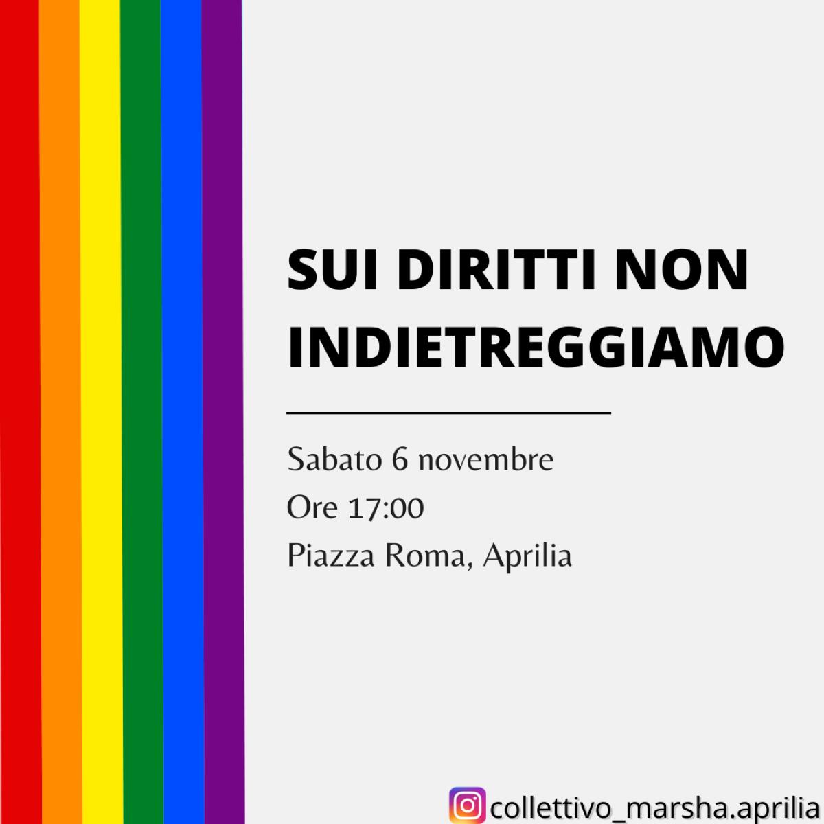 Ddl Zan, sit-in in piazza Roma ad APRILIA del "Collettivo Marsha" per quanto accaduto in Senato - 