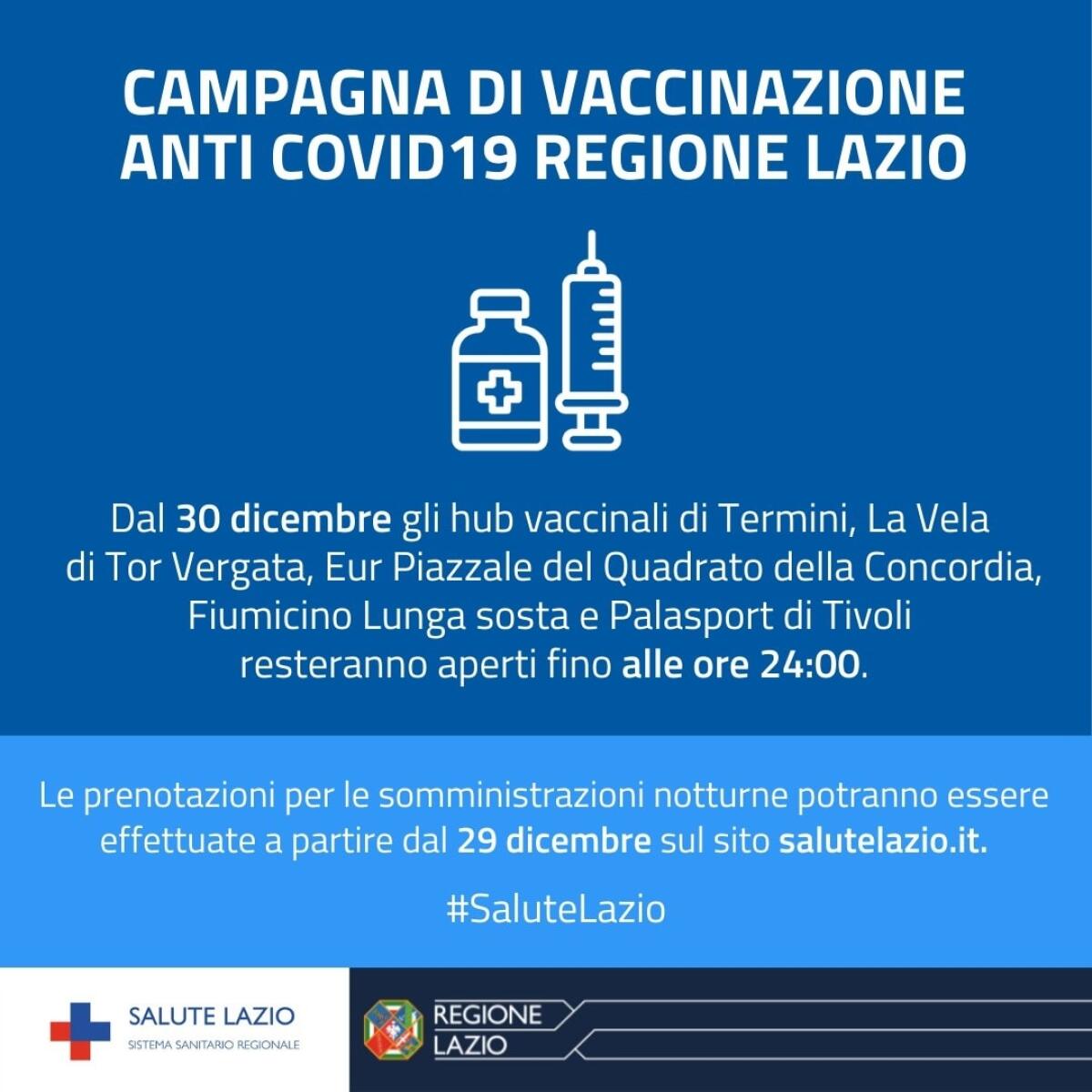 Dal 30 dicembre alcuni hub vaccinali della Capitale resteranno aperti fino a mezzanotte. - 