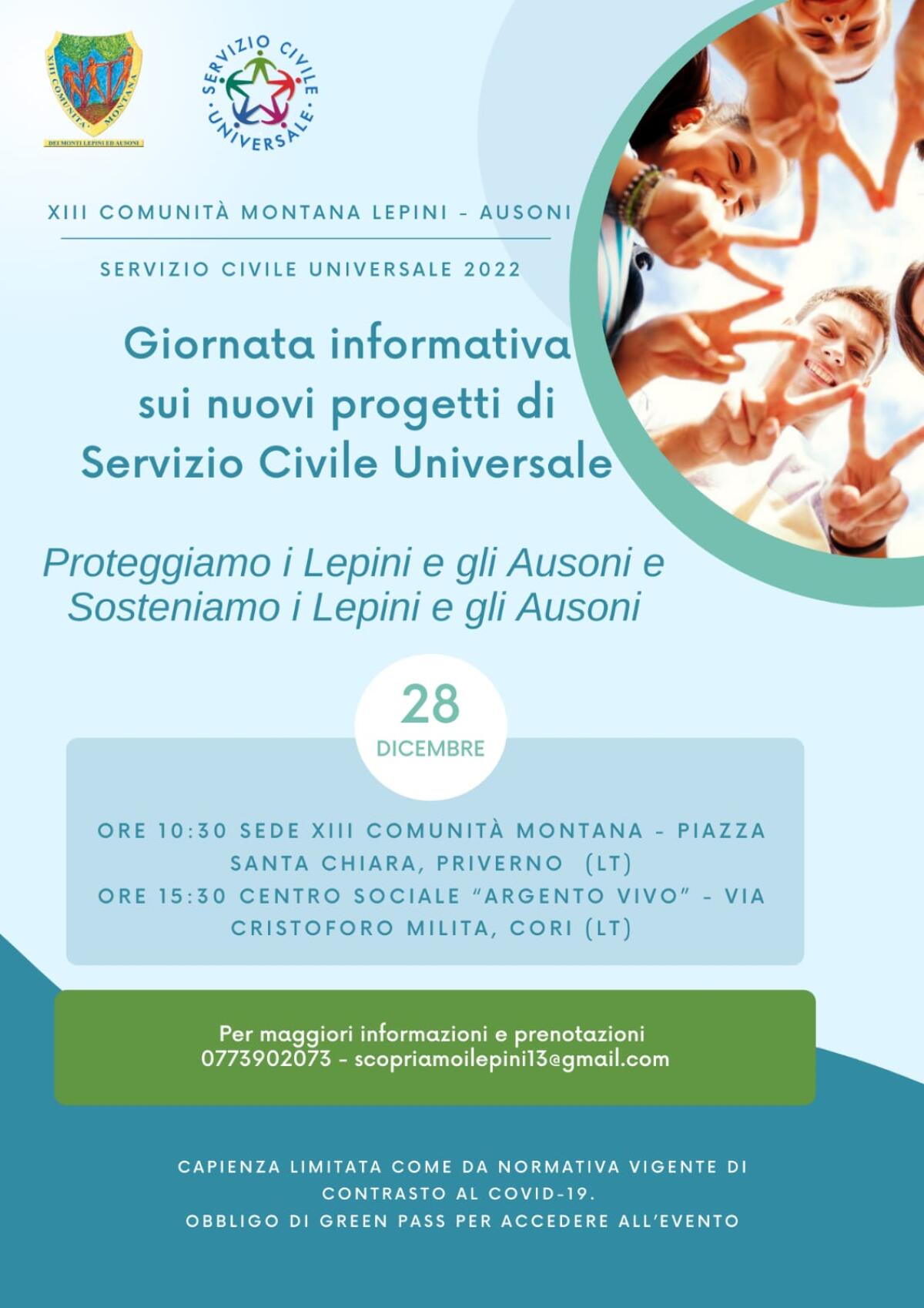 XIII Comunità Montana, giornata informativa per i nuovi progetti di Servizio Civile Universale - 