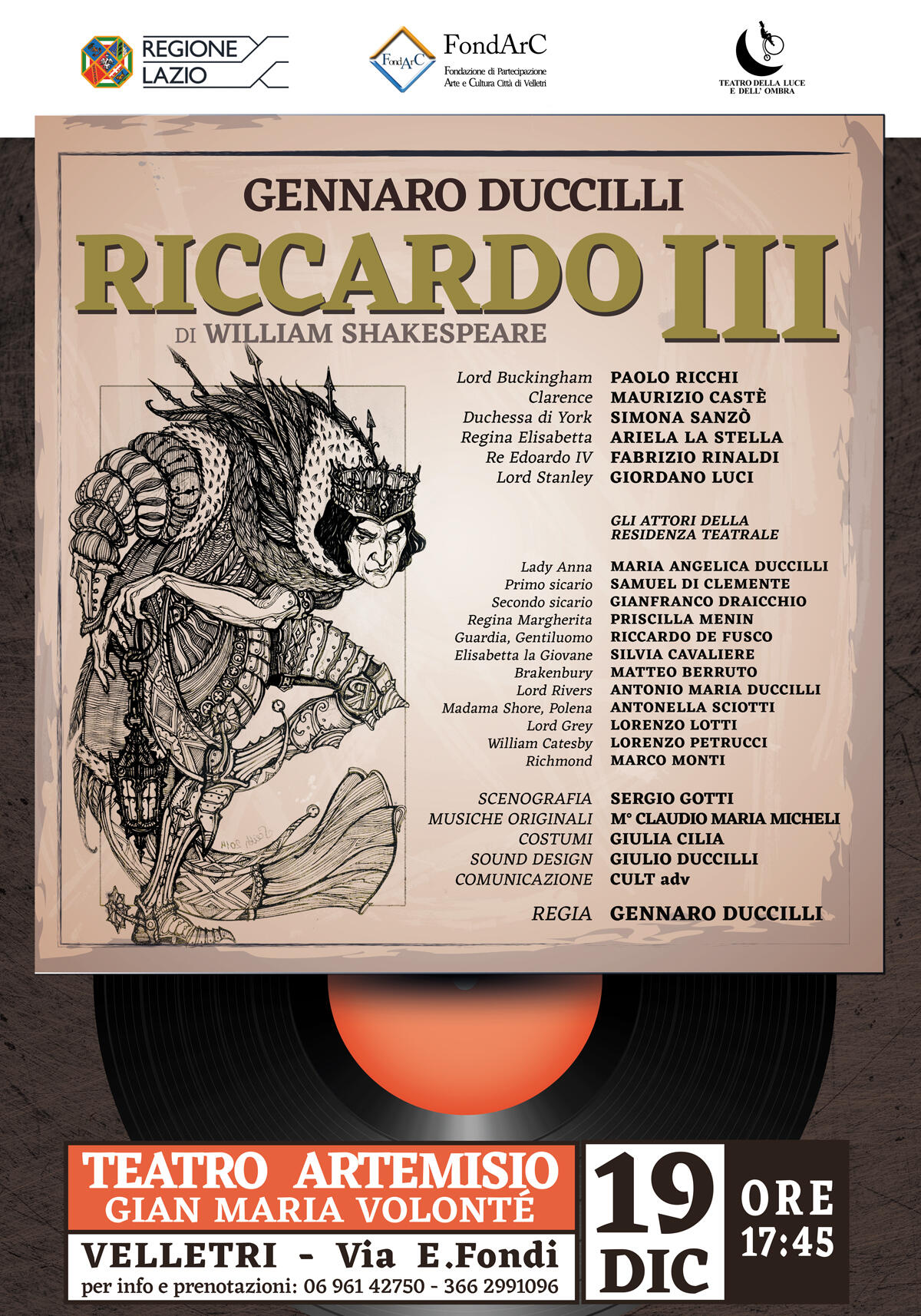 “Riccardo III” per la regia di Gennaro Duccilli al Teatro Artemisio-Volontè di Velletri domenica 19 dicembre - 