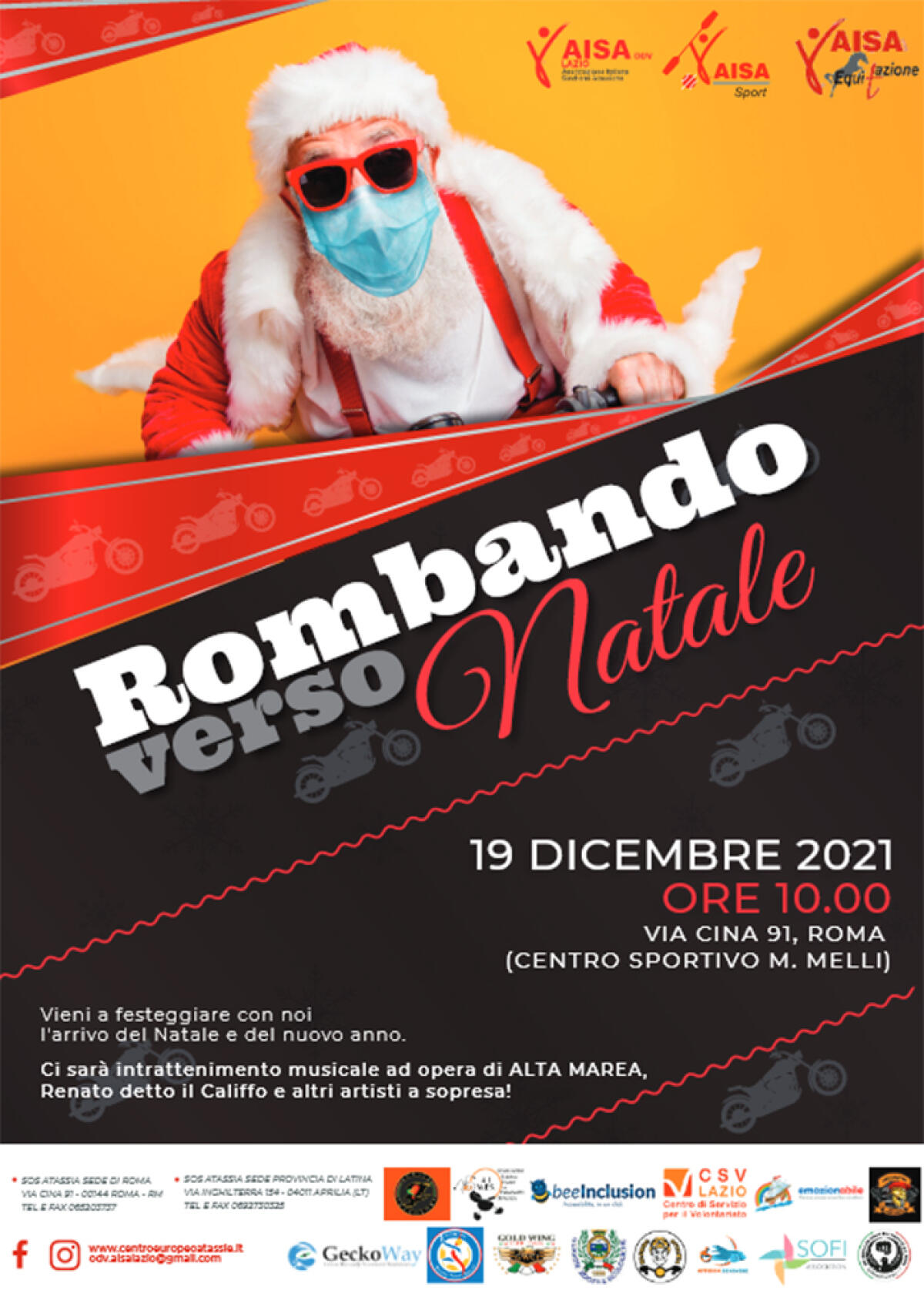 “Rombando verso Natale 2021”. Giornata solidale su due e tre ruote in musica a favore dell’Aisa Lazio. - 