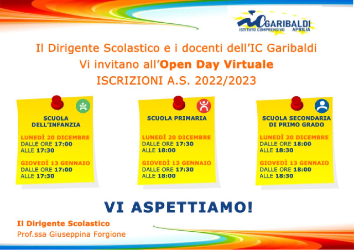 Open Day virtuale questo lunedì 20 Dicembre all’Istituto Comprensivo “Garibaldi” di Aprilia. - 