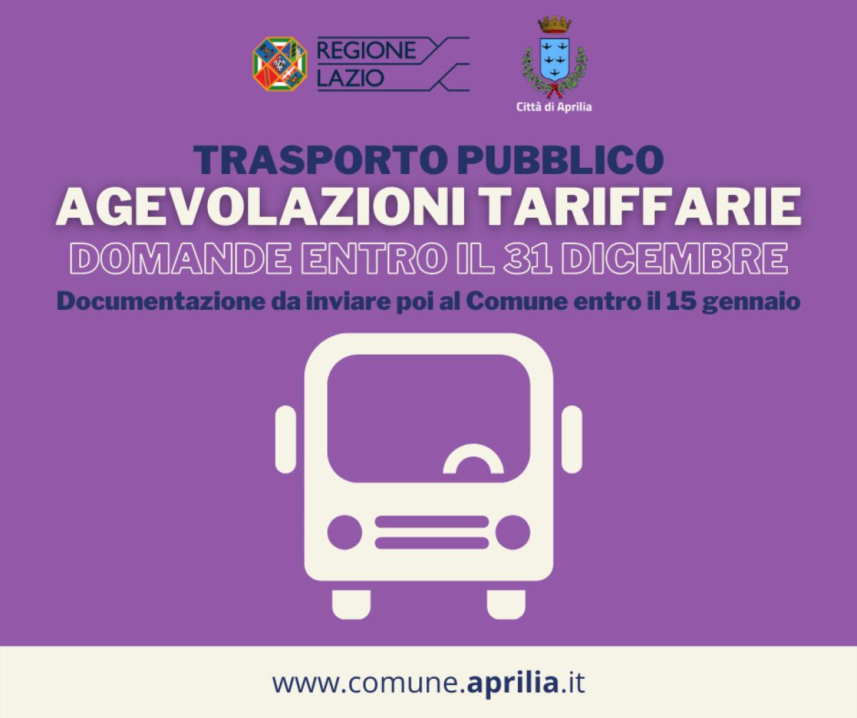 Agevolazione Tariffaria per il trasporto pubblico, il Comune di Aprilia: “per le domande c’è tempo sino al prossimo 31 Dicembre”. - 
