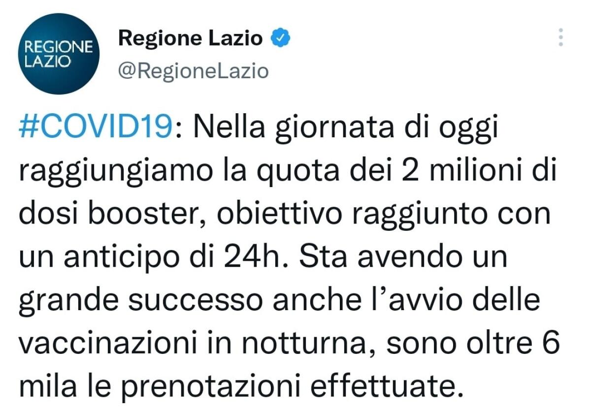 Vaccini anti-Covid, D’Amato: “oggi nel Lazio raggiungiamo la quota dei 2 milioni di dosi booster”. - 
