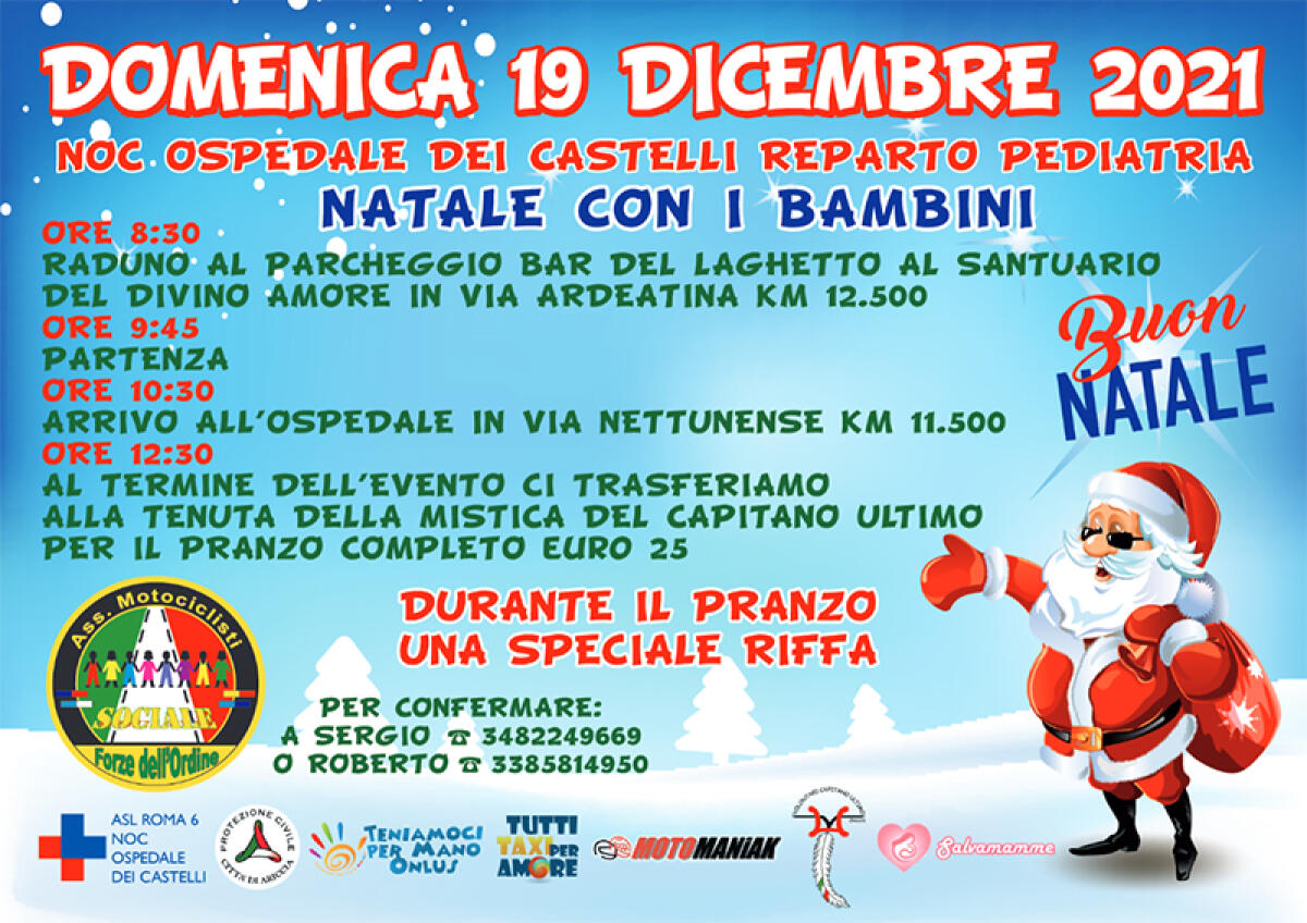 “Natale con i bambini”: questa domenica un evento al Noc dell’Ospedale dei Castelli con l’Associazione Motociclisti Forze dell’Ordine. - 