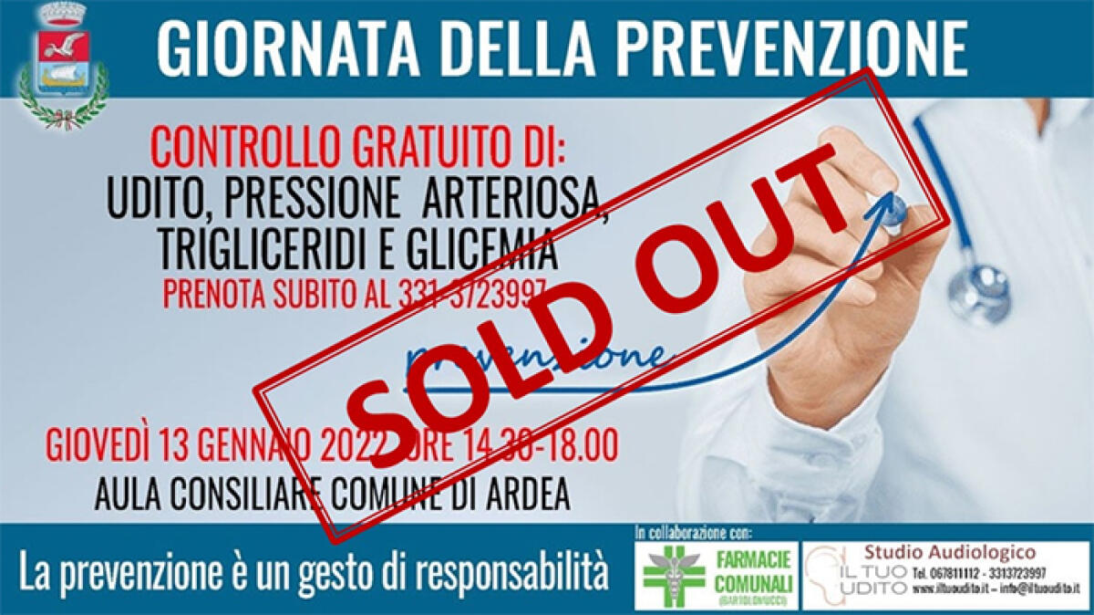 Penotazioni sold out per la giornata di prevenzione programmata per il 13 gennaio presso l’Aula Consiliare di Ardea. - 