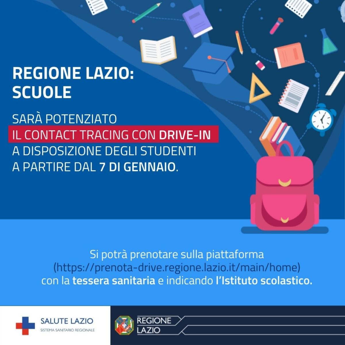 Potenziamento del contact tracing con drive-in a disposizione degli studenti del Lazio a partire dal 7 gennaio. - 