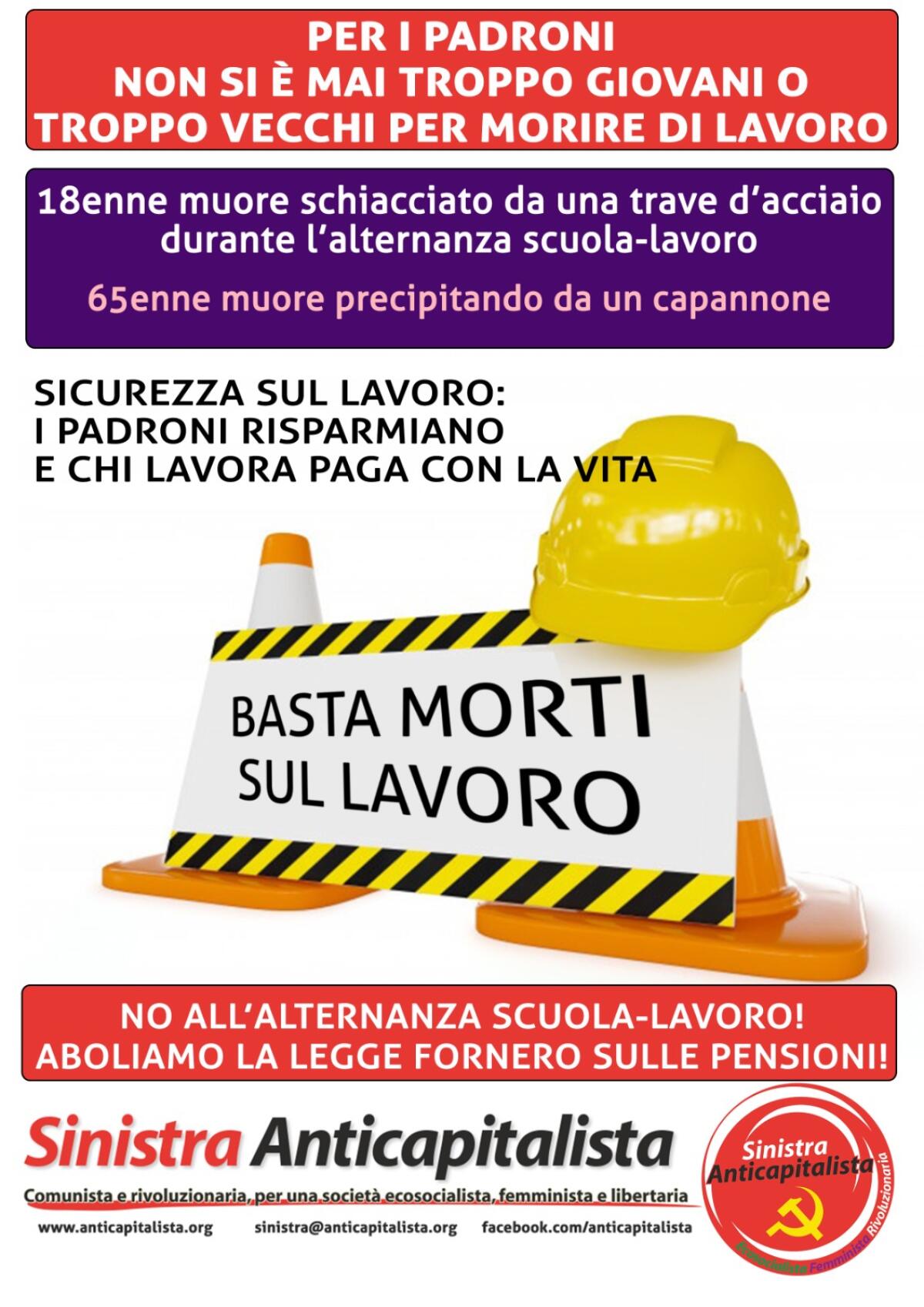 Sinistra Anticapitalista di Aprilia: "Nel 2021 si sono contati 1404 infortuni mortali sul lavoro, basta" - 
