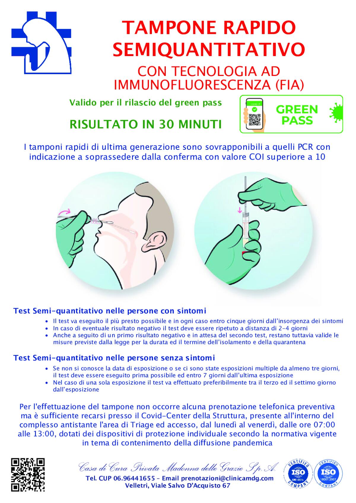 Tamponi rapidi presso la clinica "Madonna delle Grazie" di Velletri - 