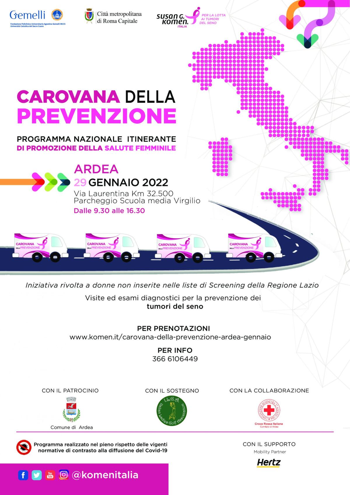 La “Carovana della Prevenzione” il 29 gennaio fa tappa ad Ardea: mammografie ed ecografie gratuite per le donne. - 