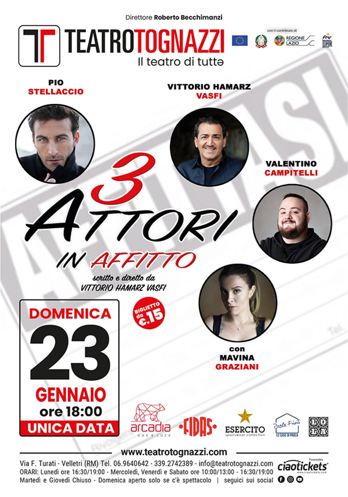 Questa domenica al Teatro Tognazzi di Velletri lo spettacolo “Tre Attori in Affitto”. - 