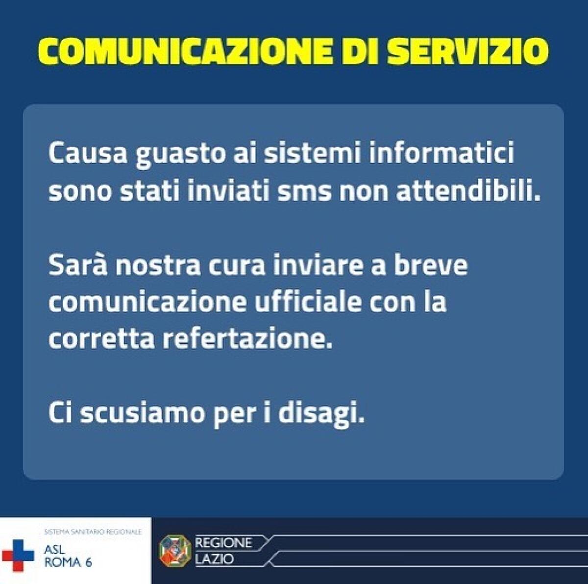 Guasto ai sistemi informatici: la Asl Roma6 invia sms non attendibili. - 