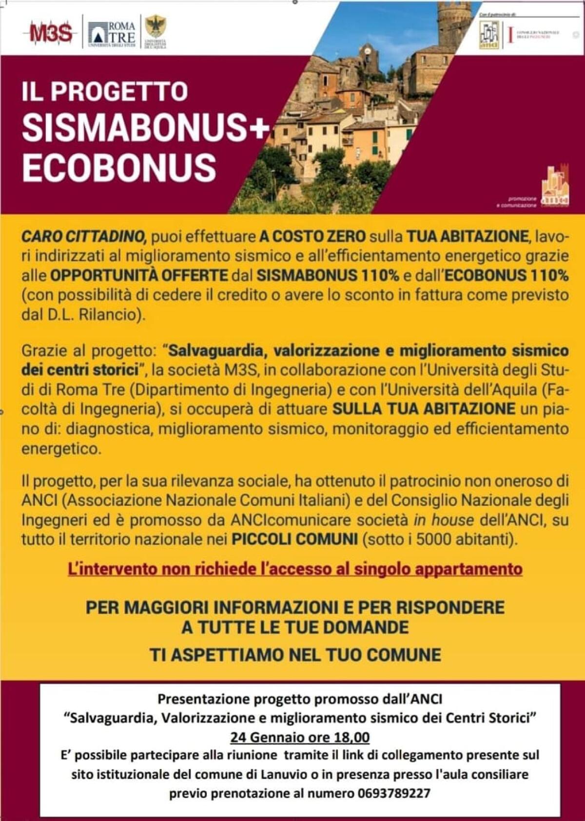 Ecobonus 110% e Sismabonus 110% nel centro storico di Lanuvio: il Comune organizza una riunione online per i cittadini. - 