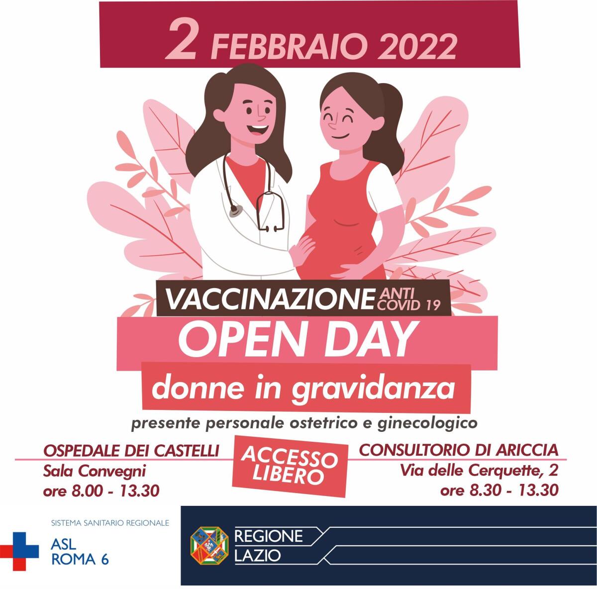 Mercoledì 2 febbraio Open Day vaccinale per le donne in gravidanza anche alla Asl Roma6. - 