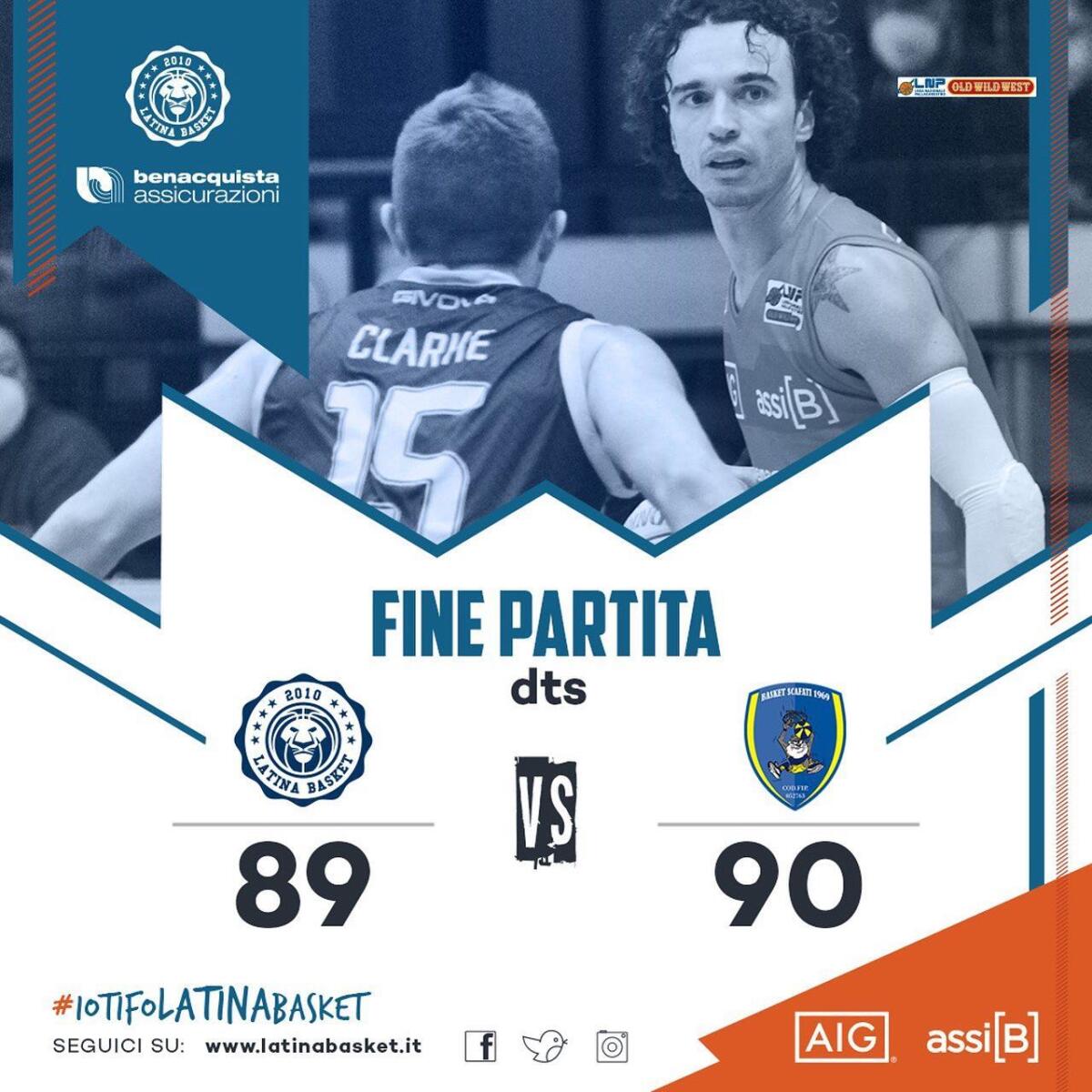 Basket serie A2: grande prova di orgoglio da parte del Latina che chiude 89-90 contro la capolista Scafati. - 