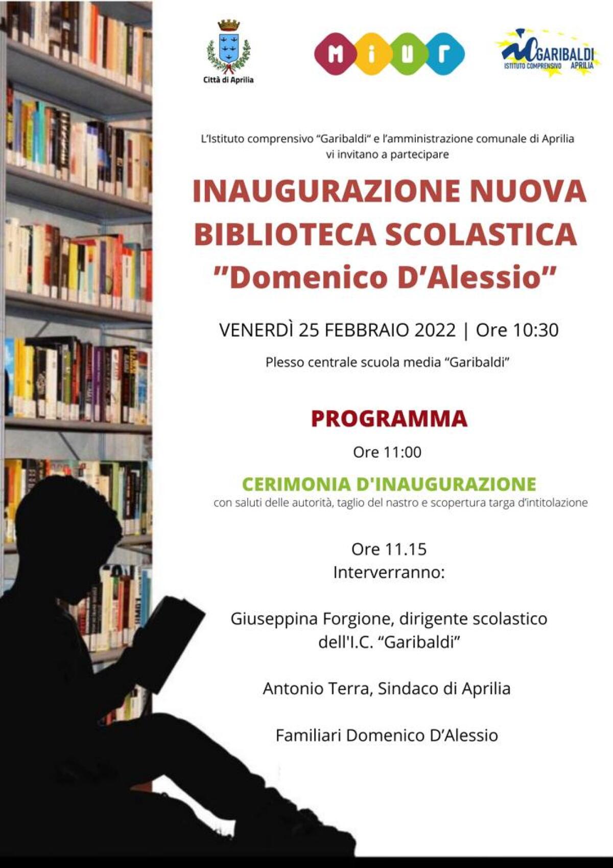 Una nuova biblioteca per l'istituto "Menotti Garibaldi" di Aprilia: sarà intitolata a Domenico D'Alessio - 